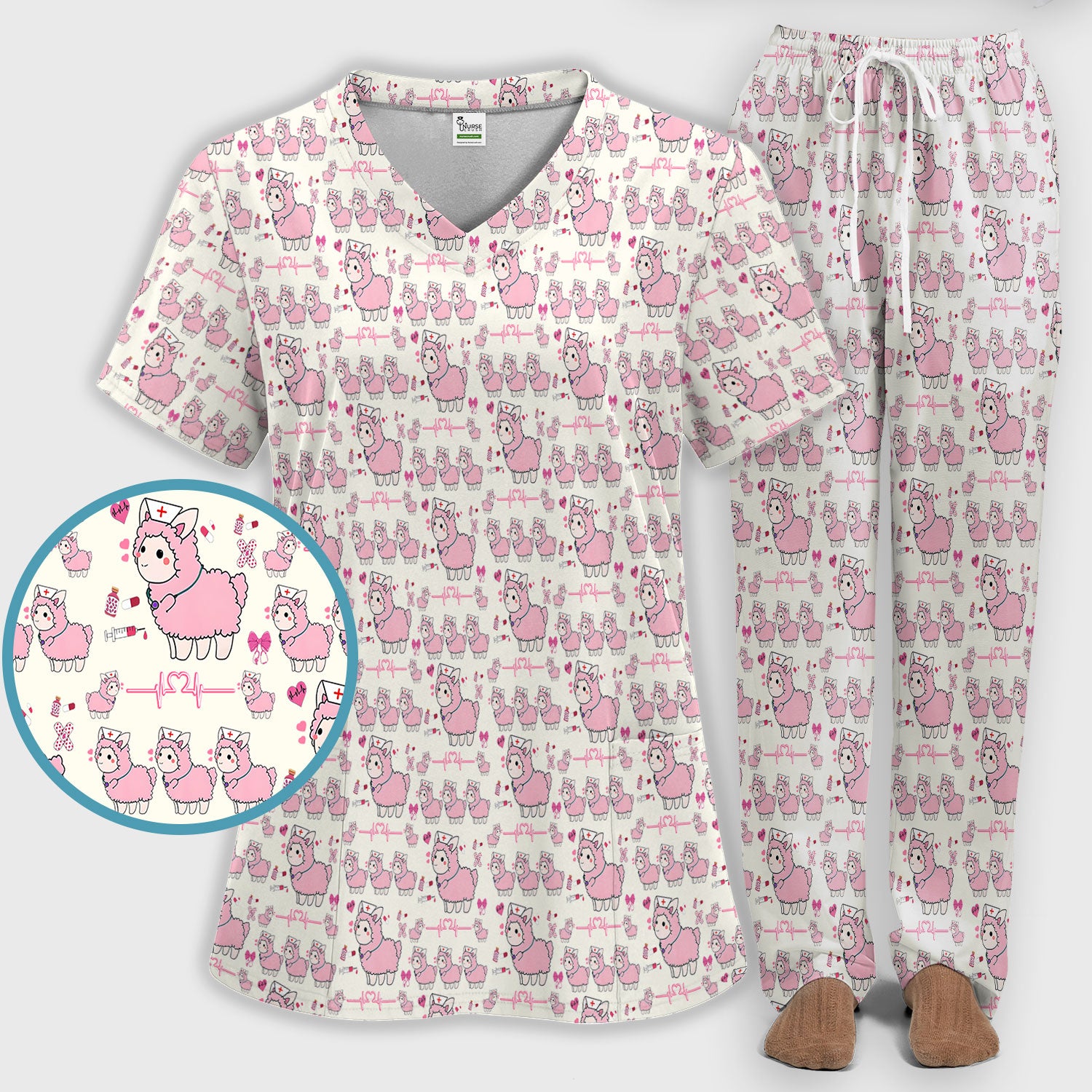 Llama Ain't Got Time For Your Drama Scrub Set, Funny Pattern Scrub Shirt, Breathable Fabrics Nursing Uniform