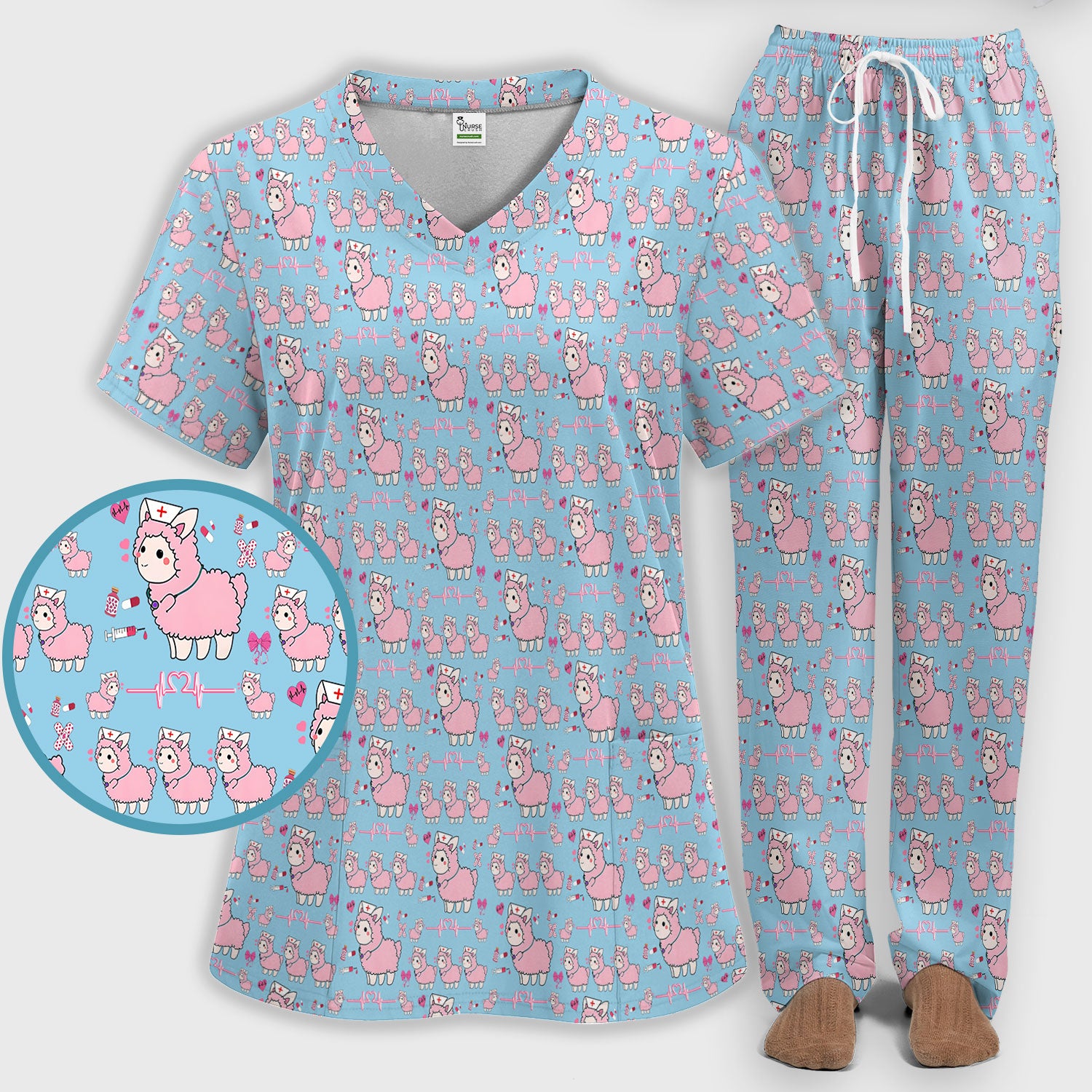Llama Ain't Got Time For Your Drama Scrub Set, Funny Pattern Scrub Shirt, Breathable Fabrics Nursing Uniform