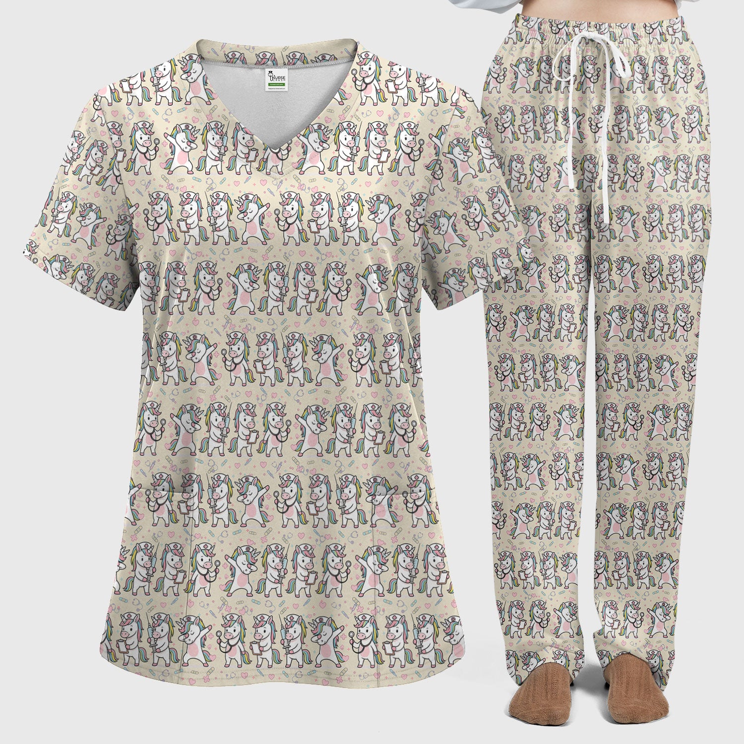 Cute Unicorn Nurse Scrub Set, Playful Medical Cartoon Nursing Shirt, Breathable Fabrics Nurse Uniform