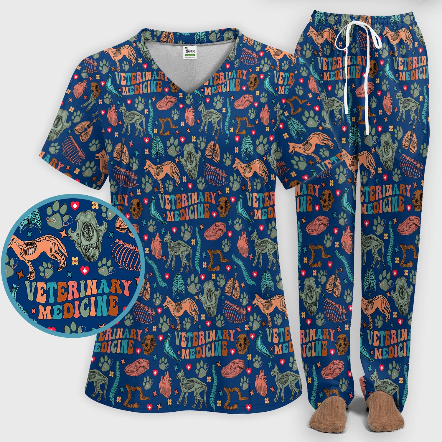 Vet Tech Scrub Set - Veterinary Medicine Scrubs Pants and V Neck Top - Animal Medical Uniform for Women Nurse Gift