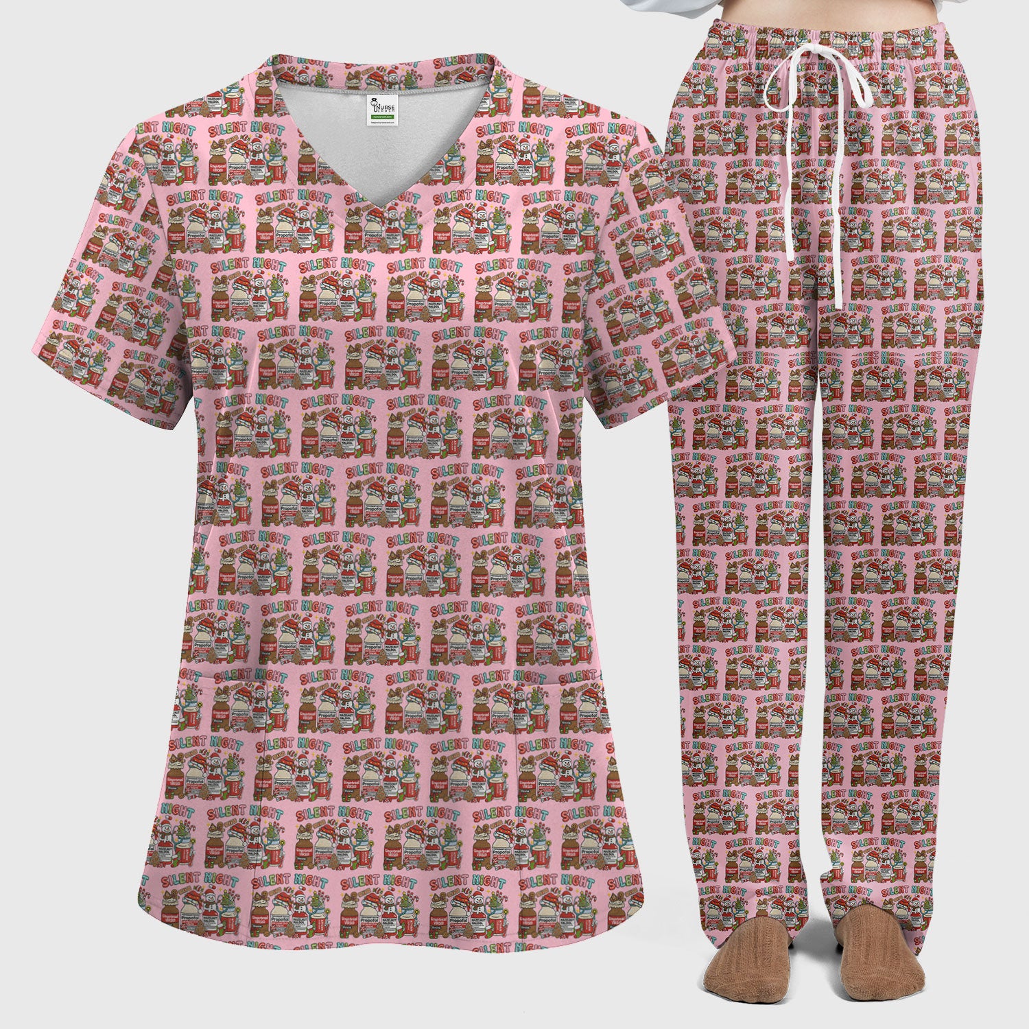 Silent Night Nurse Scrub Set, Funny Christmas Medical Scrub Shirt, Holiday Nursing Uniform