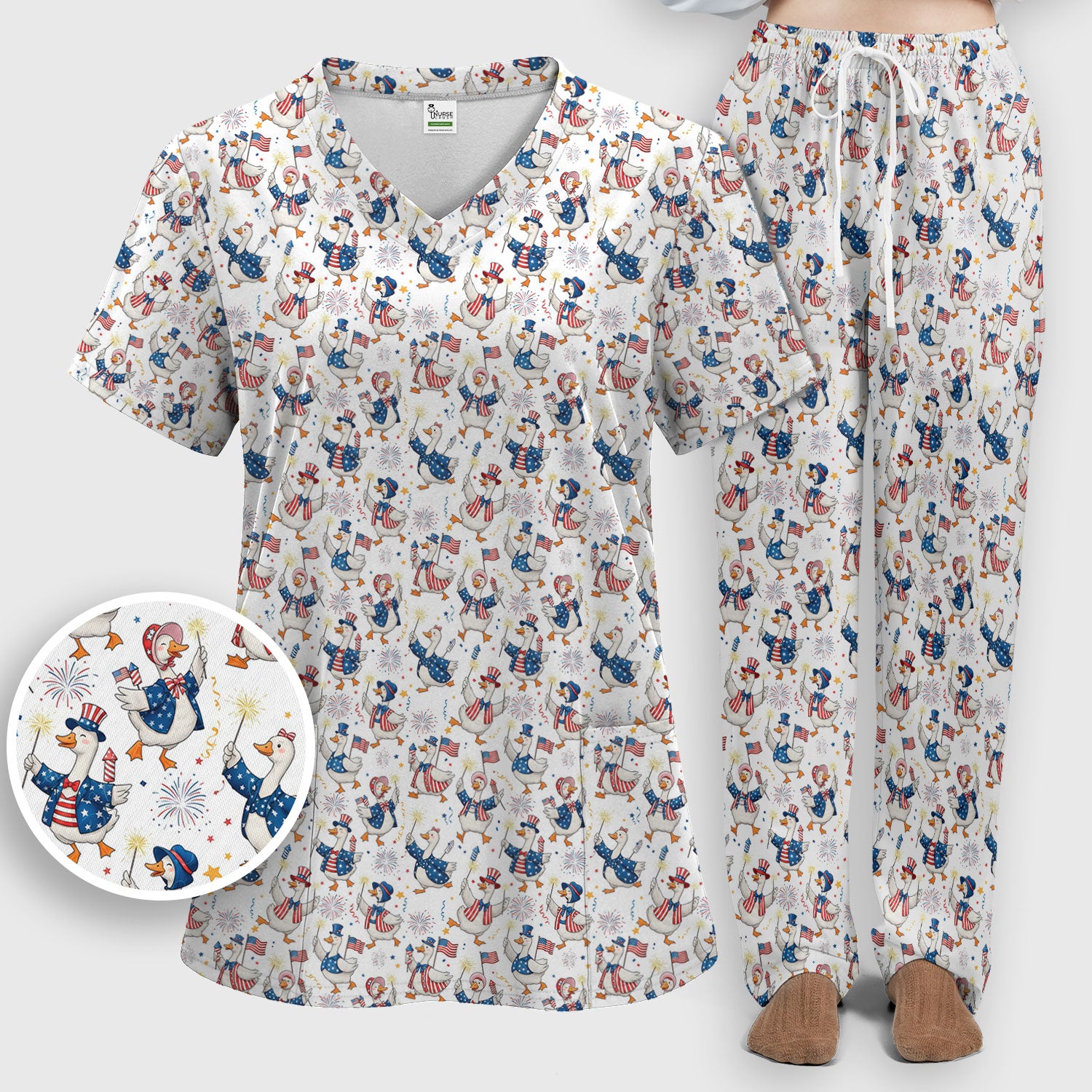Goose America Medical Print Scrub Set, Breathable Fabrics Nursing Uniform