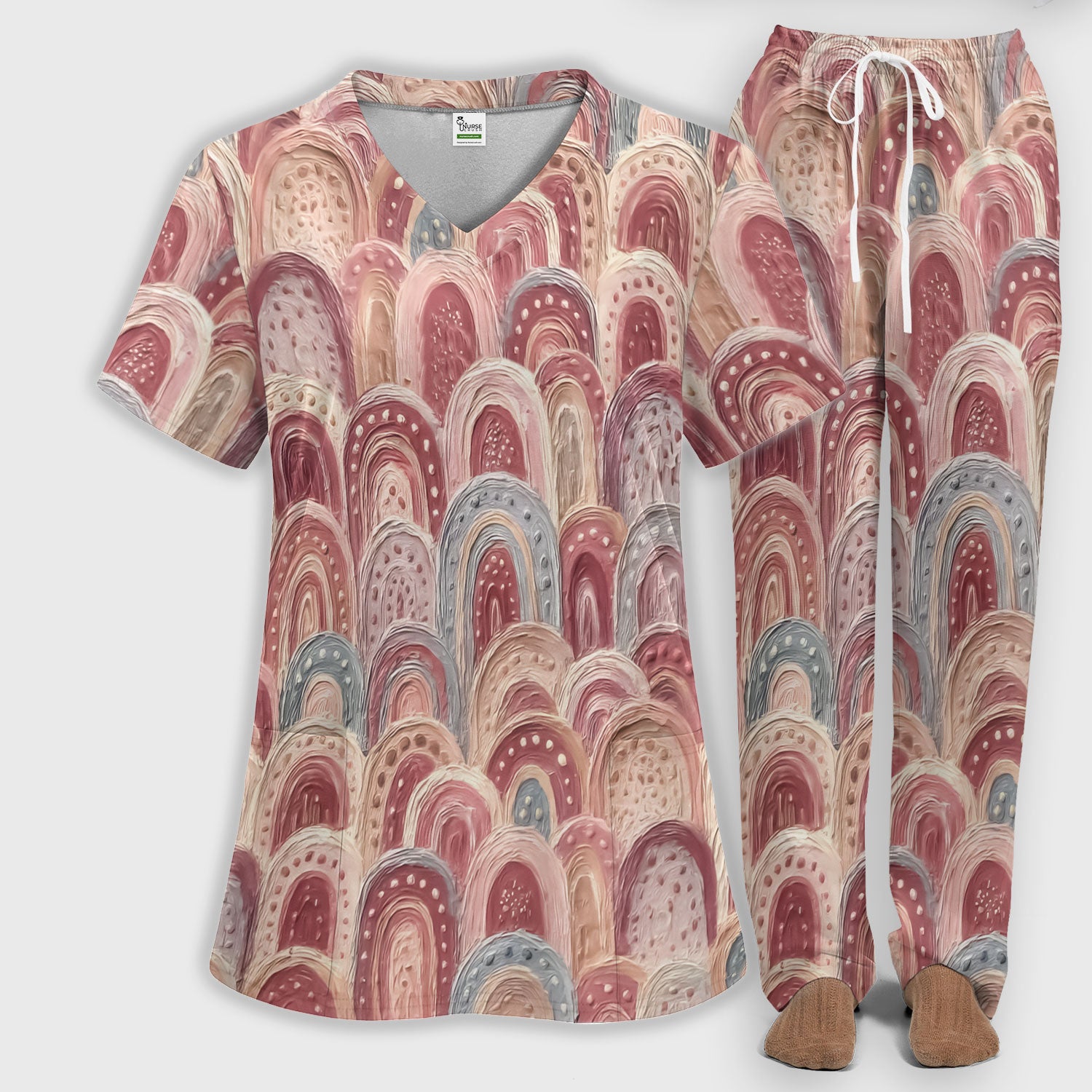 Aboriginal Dot Painting Scrub Set, Tracks And Dreamtime Journey Lines Medical Pattern Shirt, Breathable Fabrics Nursing Uniform