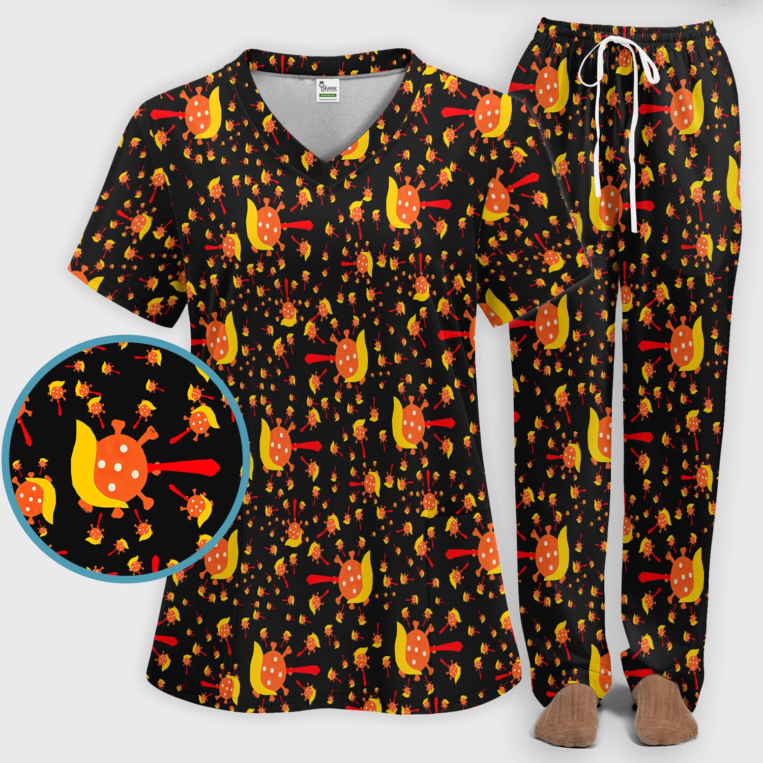The Deadliest Virus Is Ignorance Scrub Set - Black Nursing Scrubs Pants and V Neck Top - Breathable Fabrics Nursing Uniform