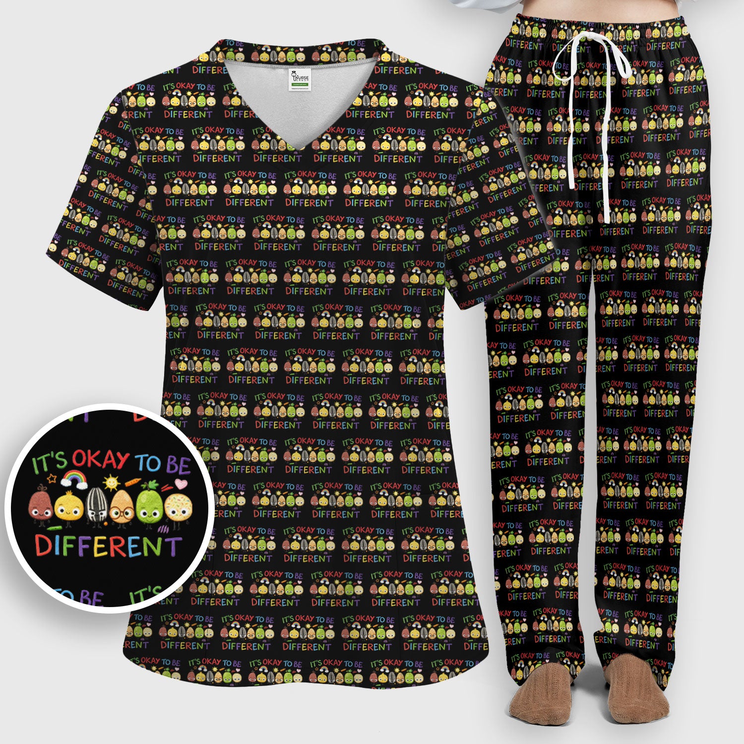 Autism Awareness Nurse Scrub Set, It’s Okay To Be Different Pattern Nurses Shirt, Comfortable Uniform Scrubs For Nursing