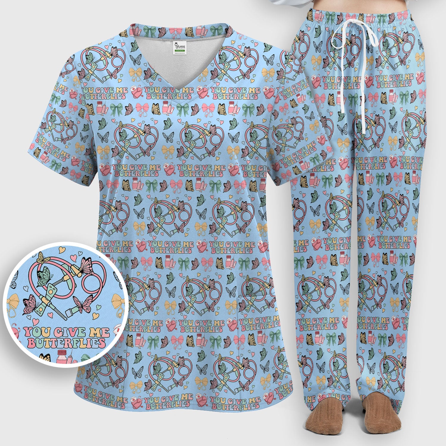 Butterfly Heart Valentine Medical Pattern Scrub, Women's Scrub Sets