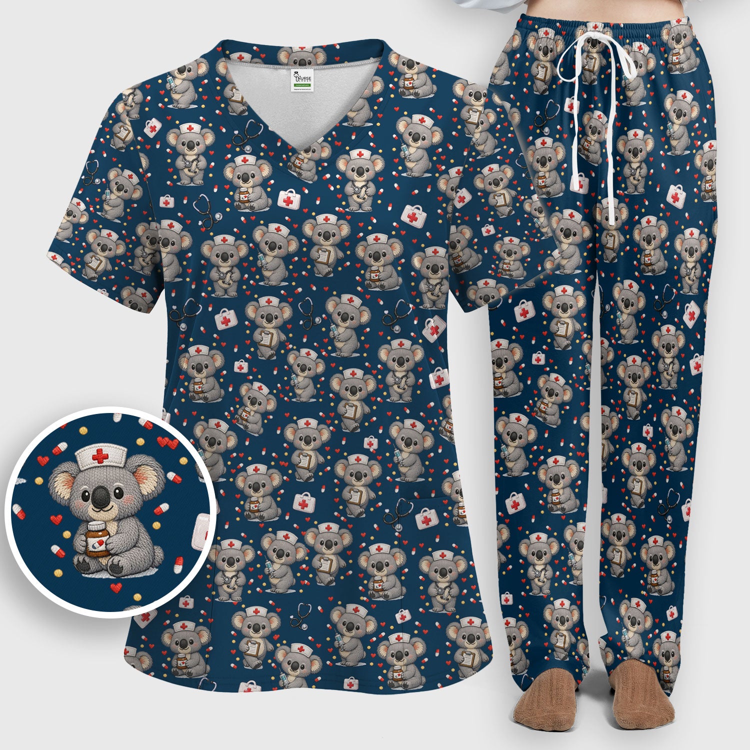 Koala Nurse Scrub Set, Cute Medical Uniform For Women, Comfortable Scrubs For Nurses