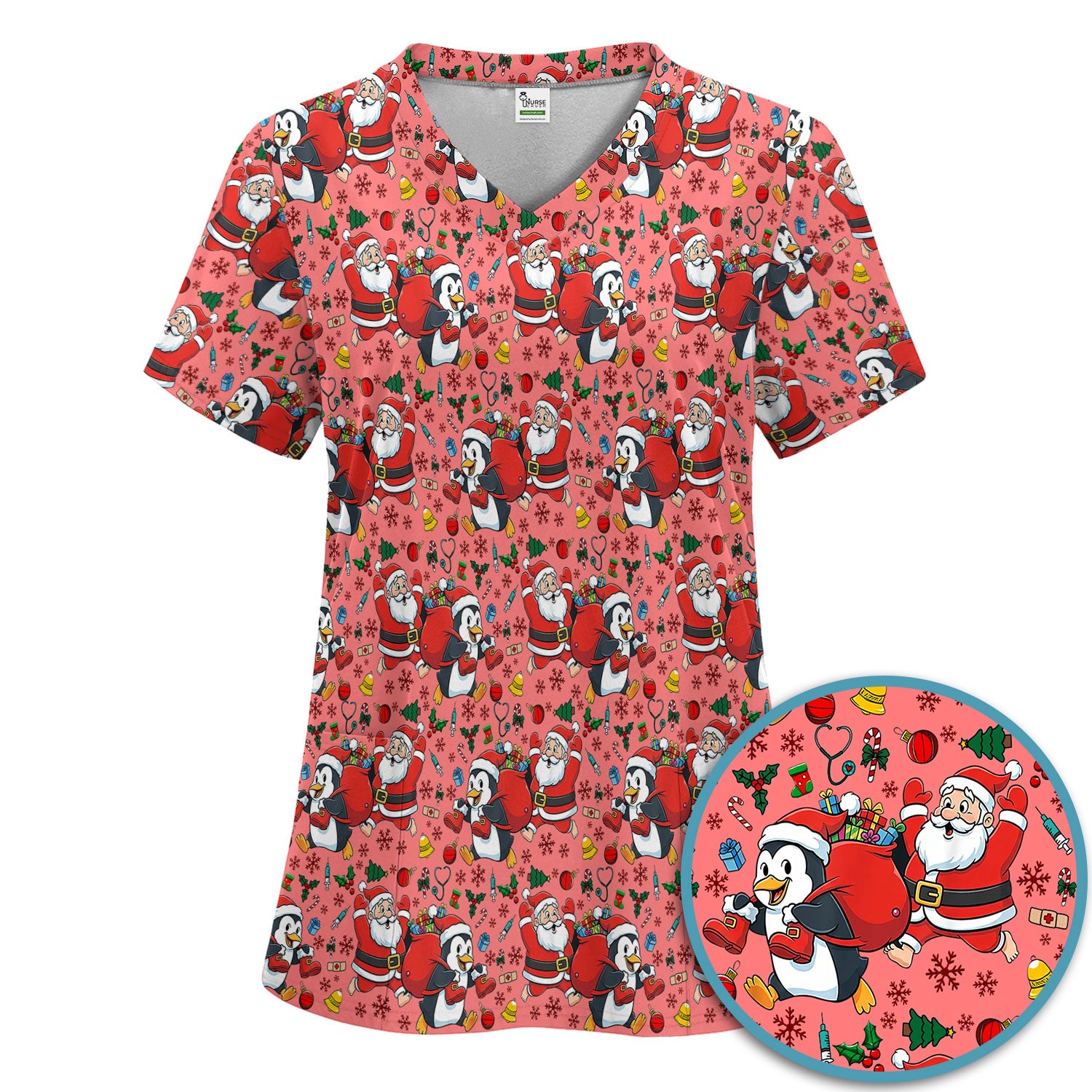 Funny Penguin Christmas Scrub Set - Santa Holiday Nurse Uniform for Women - Medical Gift for RN CNA LPN