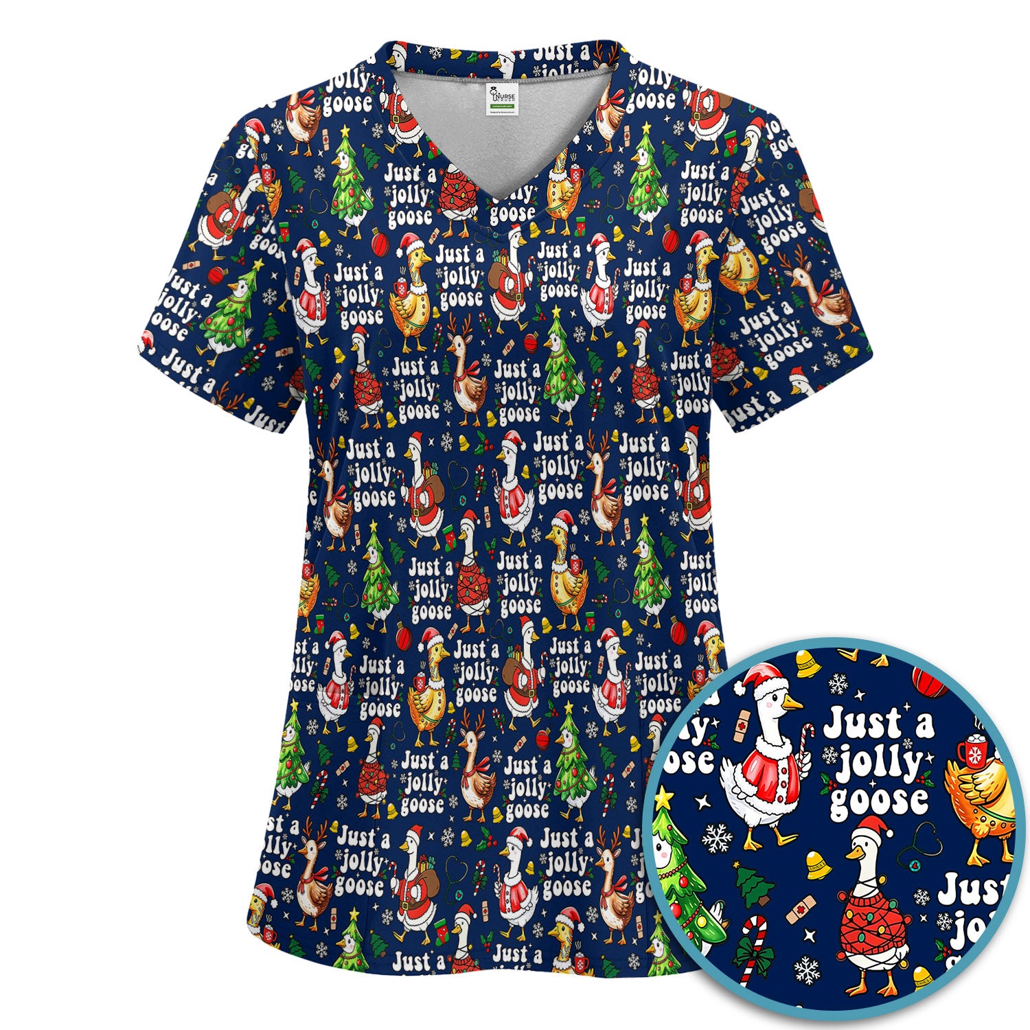 Just a Jolly Goose Funny Christmas Scrub Set - Holiday Medical Uniform for Nurse - Santa Goose Pants and Top