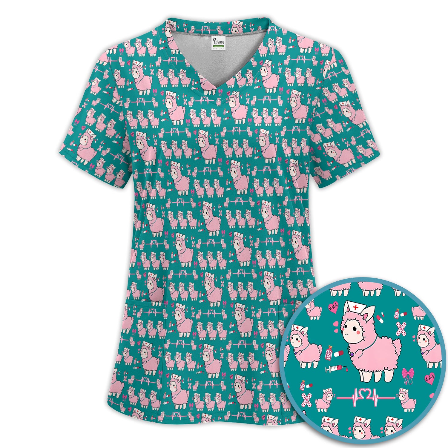 Llama Ain't Got Time For Your Drama Scrub Set, Funny Pattern Scrub Shirt, Breathable Fabrics Nursing Uniform