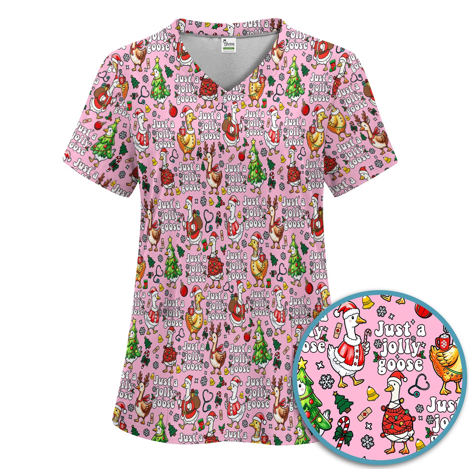 Christmas Goose Scrub Set for Nurse - Funny Jolly Holiday Medical Uniform for Women