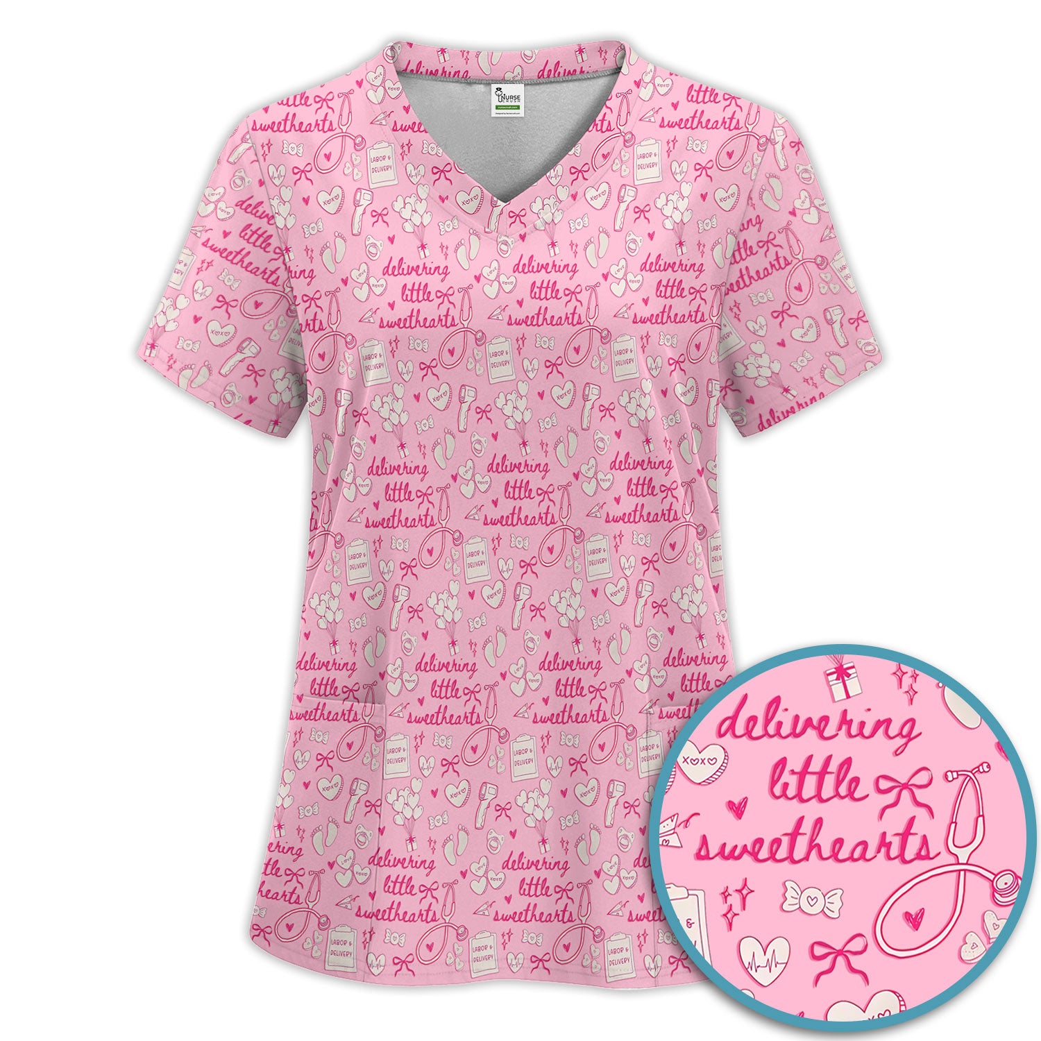 Valentine Labor And Delivery Scrub Set, XOXO Pattern Scrub Shirt, Breathable Fabrics Nursing Uniform For Women