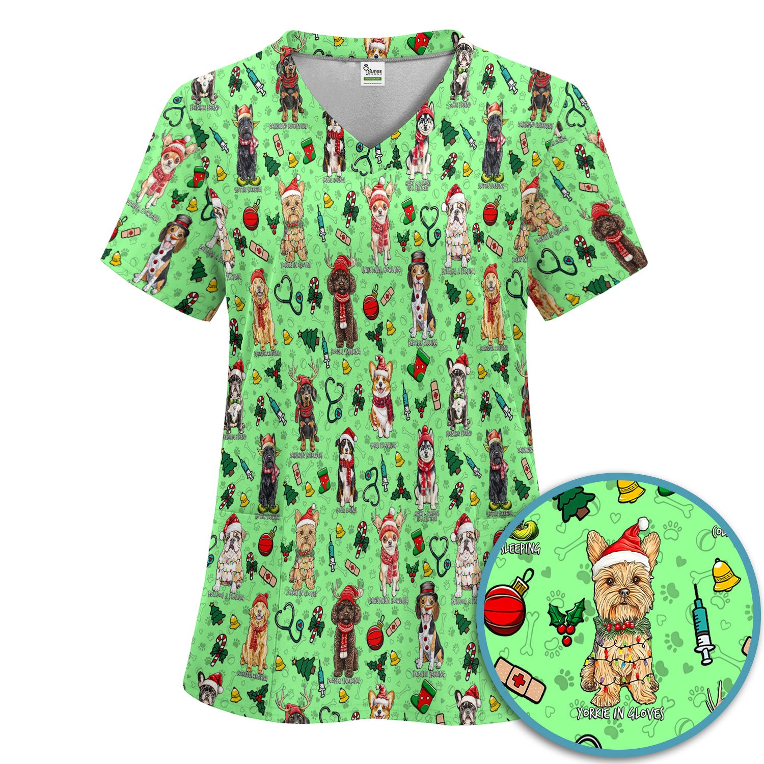 Cute Christmas Dog Scrubs Sets for Nurses - Corgi, Dachshund, Husky, Poodle & Labrador - Funny Holiday Medical Uniform for RN CNA LPN