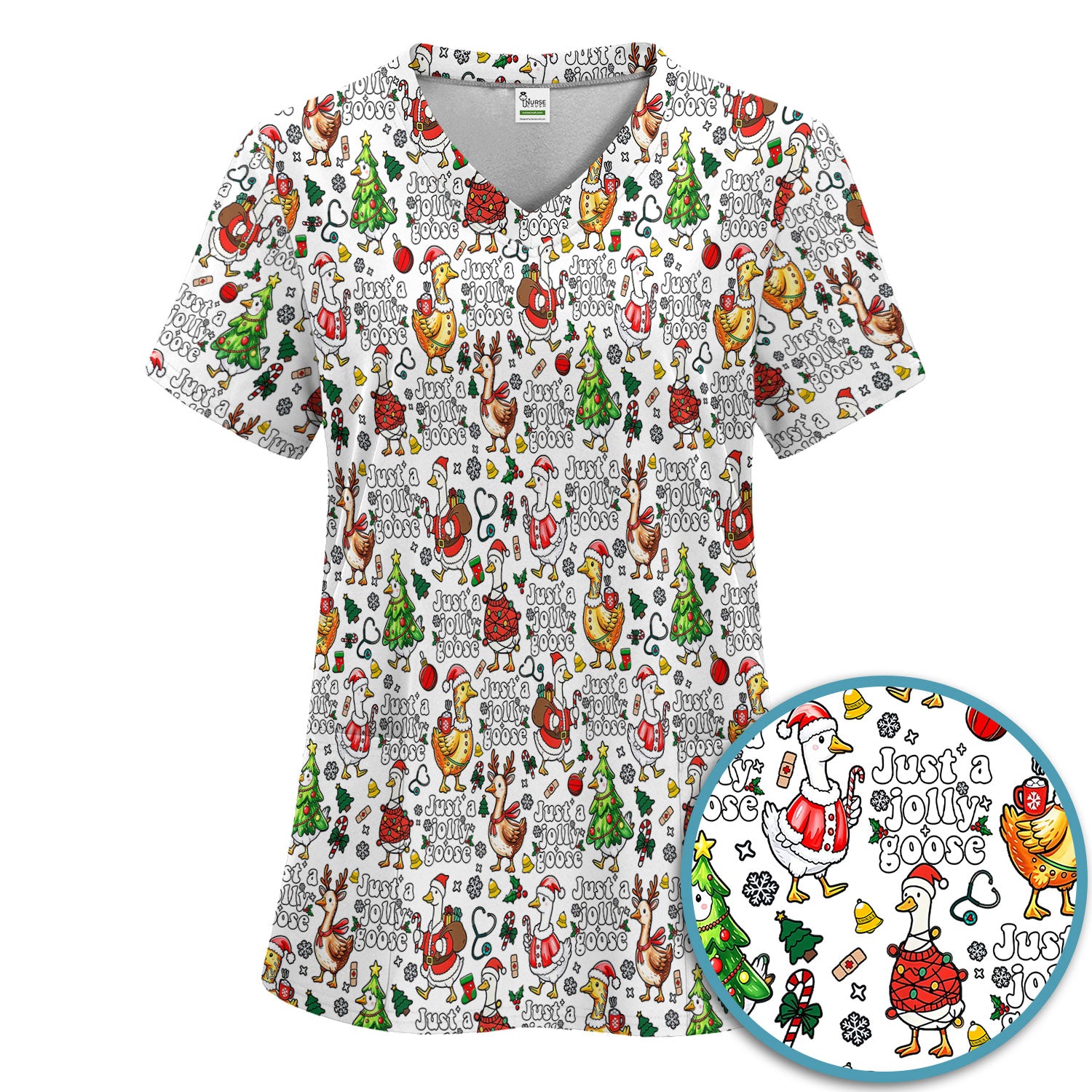 Just a Jolly Goose Funny Christmas Scrub Set - Holiday Medical Uniform for Nurse - Santa Goose Pants and Top