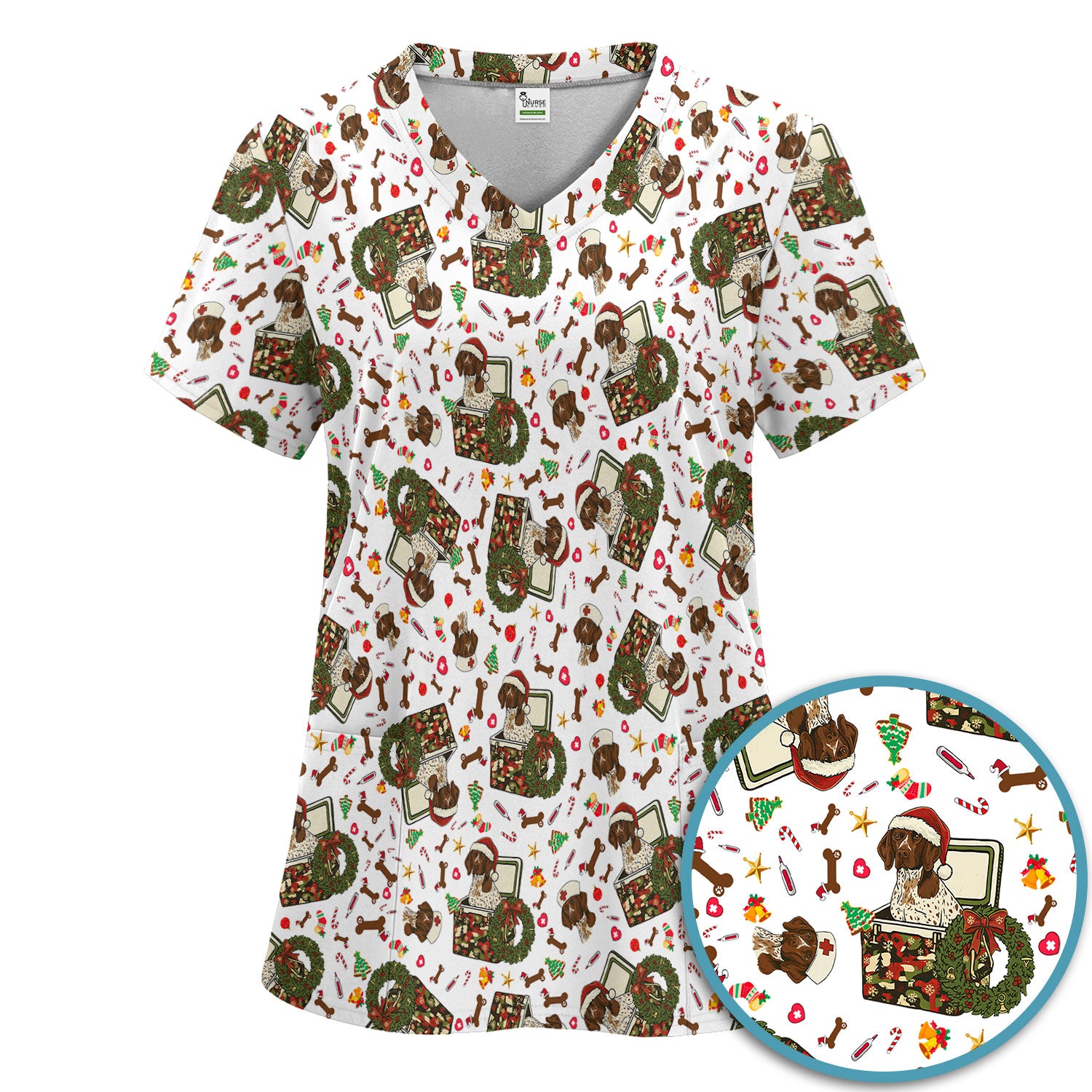 Christmas Dachshund Scrub Set - Cute Sausage Dog Nursing Pants and V Neck Top - Funny Holiday Medical Uniform