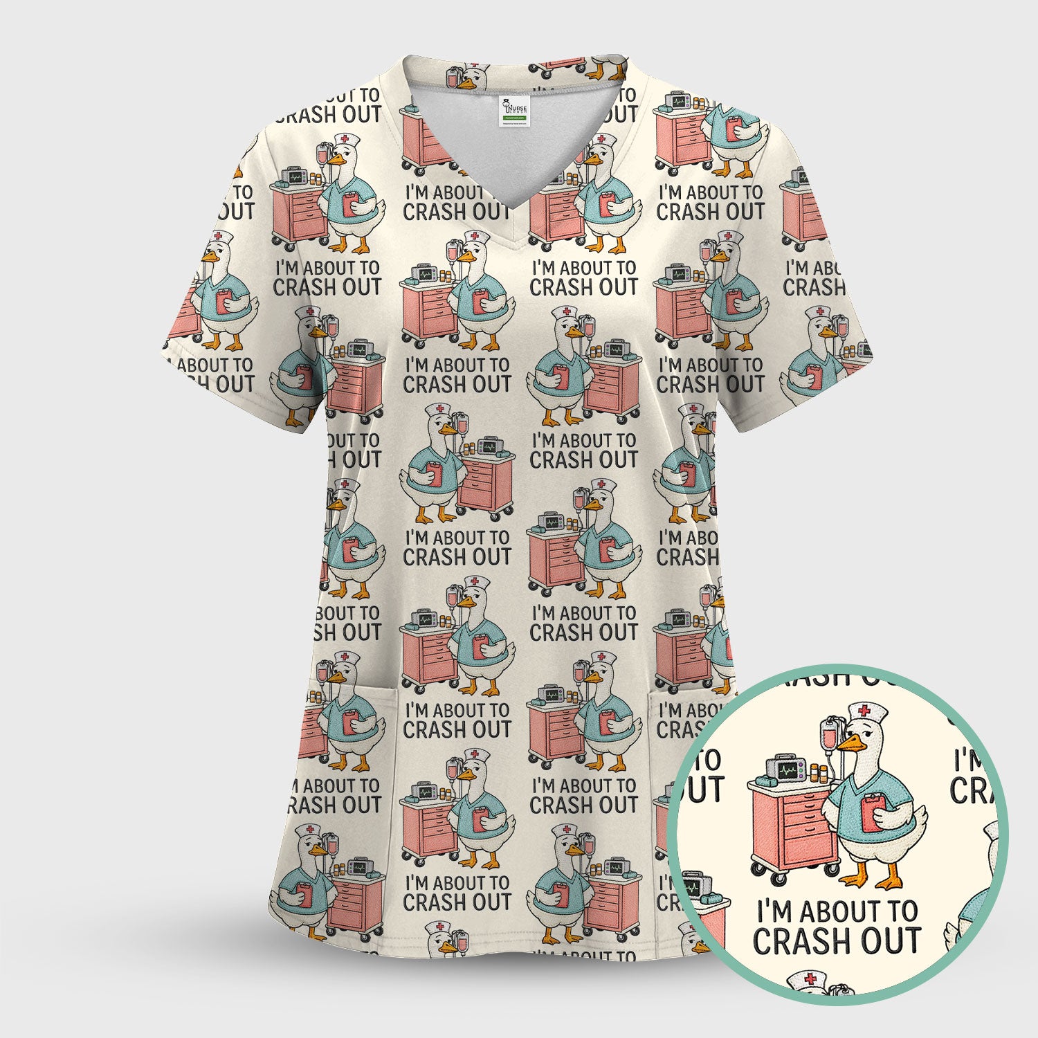 Funny Nurse Goose Crash Out Pattern Scrub Set, Nurse Uniform Scrubs Set