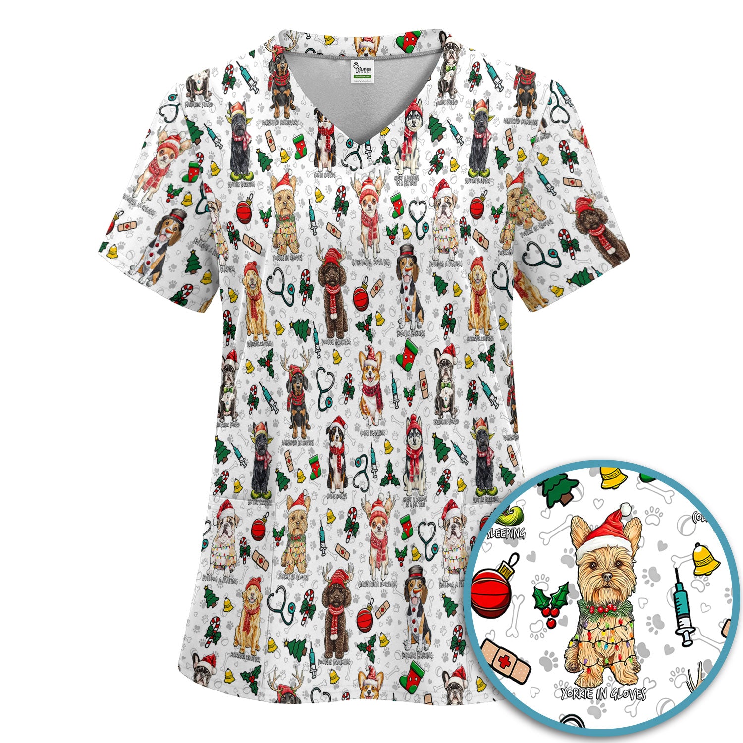 Cute Christmas Dog Scrubs Sets for Nurses - Corgi, Dachshund, Husky, Poodle & Labrador - Funny Holiday Medical Uniform for RN CNA LPN