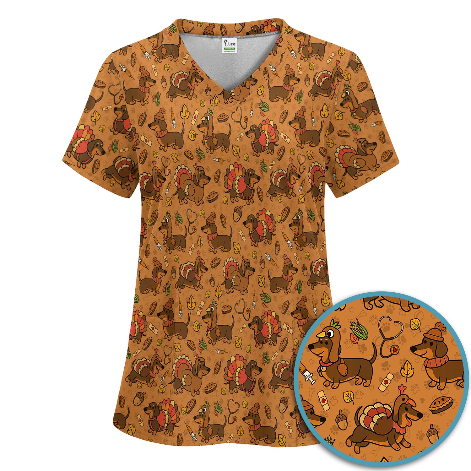Thanksgiving Dachshund Scrubs Set - Cute Dog Turkey Medical Uniform for Nurses - Funny Holiday Gift for RN CNA LPN
