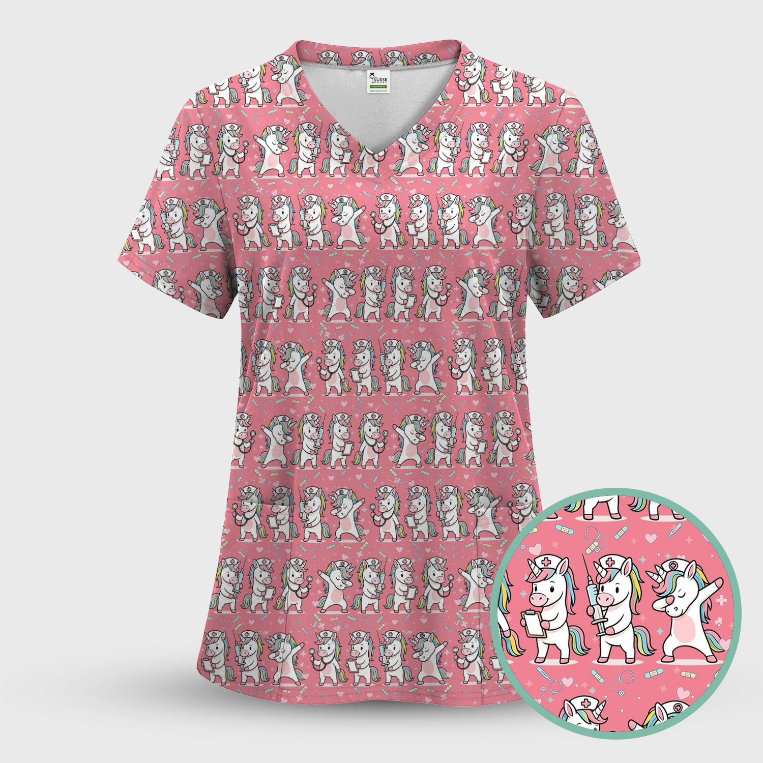Cute Unicorn Nurse Scrub Set, Playful Medical Cartoon Nursing Shirt, Breathable Fabrics Nurse Uniform