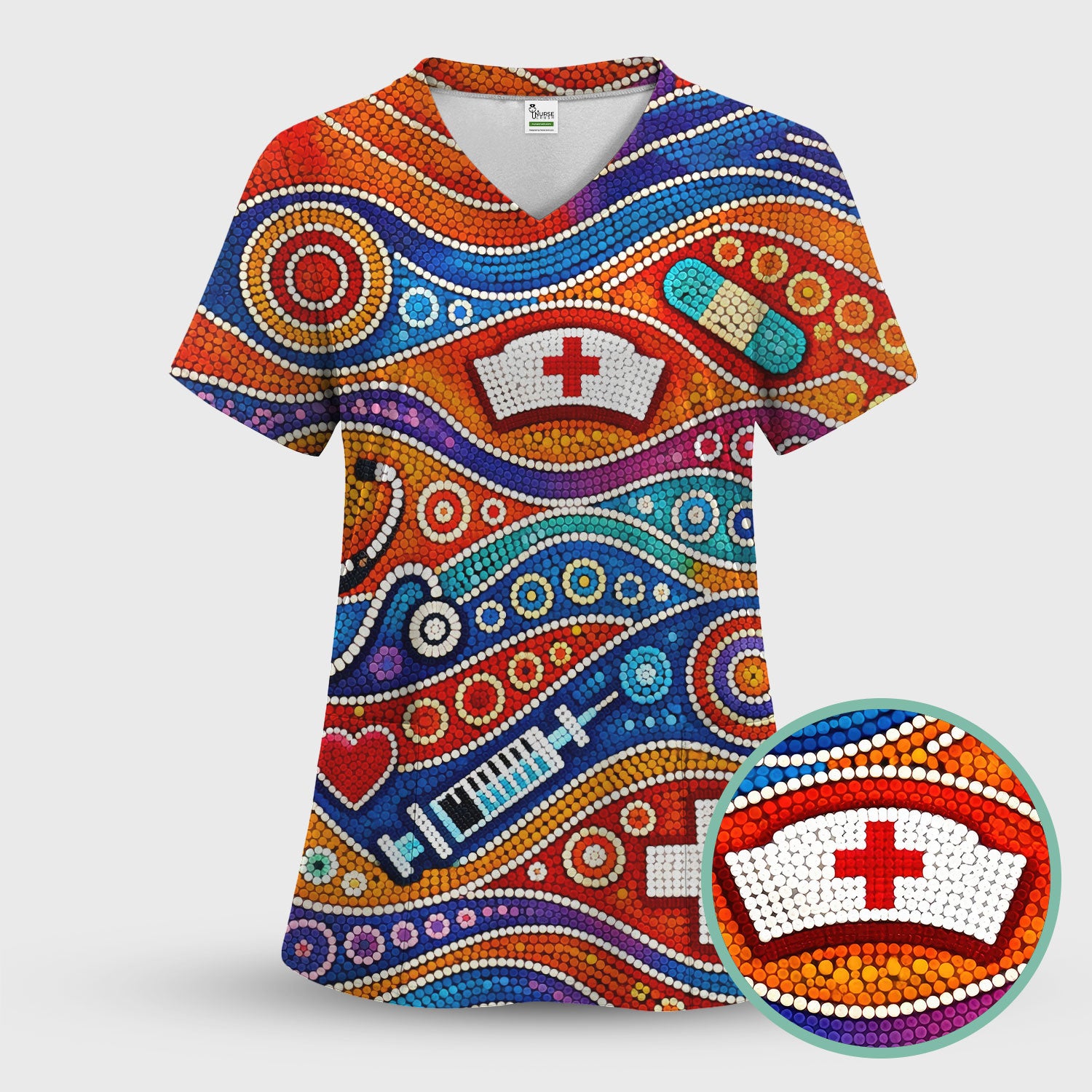Aboriginal Dot Art Nurse Scrub Set, Artistic Medical Pattern Shirt, Breathable Fabrics Nursing Uniform