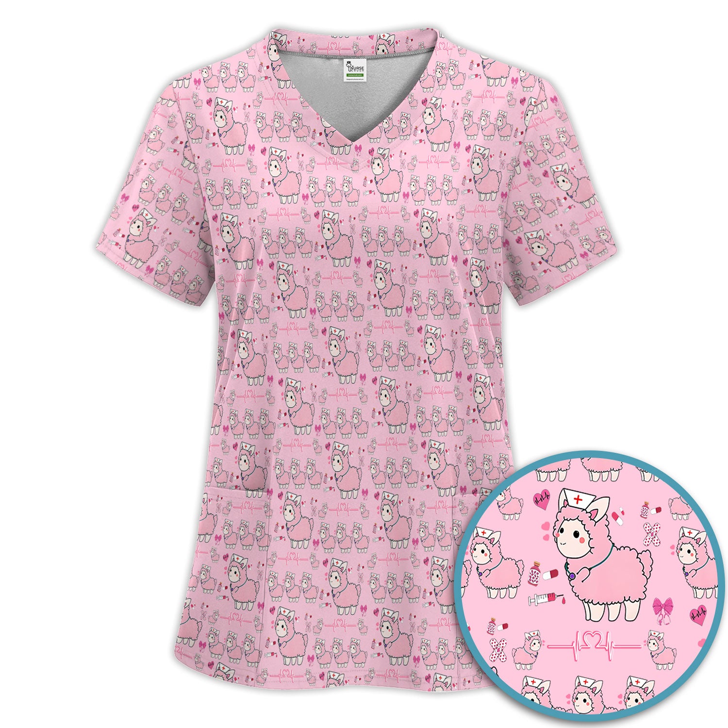 Llama Ain't Got Time For Your Drama Scrub Set, Funny Pattern Scrub Shirt, Breathable Fabrics Nursing Uniform