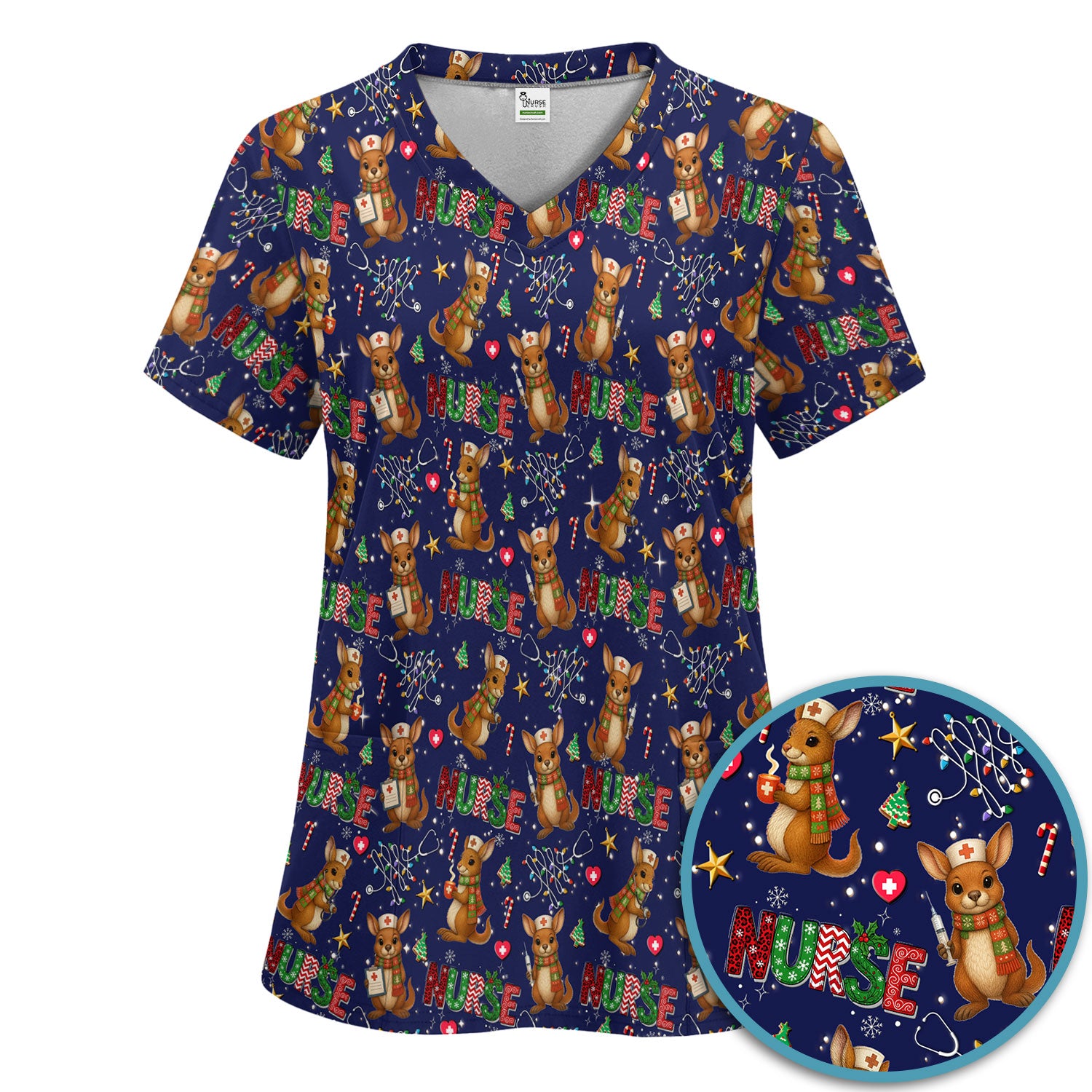 Christmas Kangaroo Nurse Scrub Set - Cute Aussie Holiday Medical Uniform - Funny Xmas Gift for Women