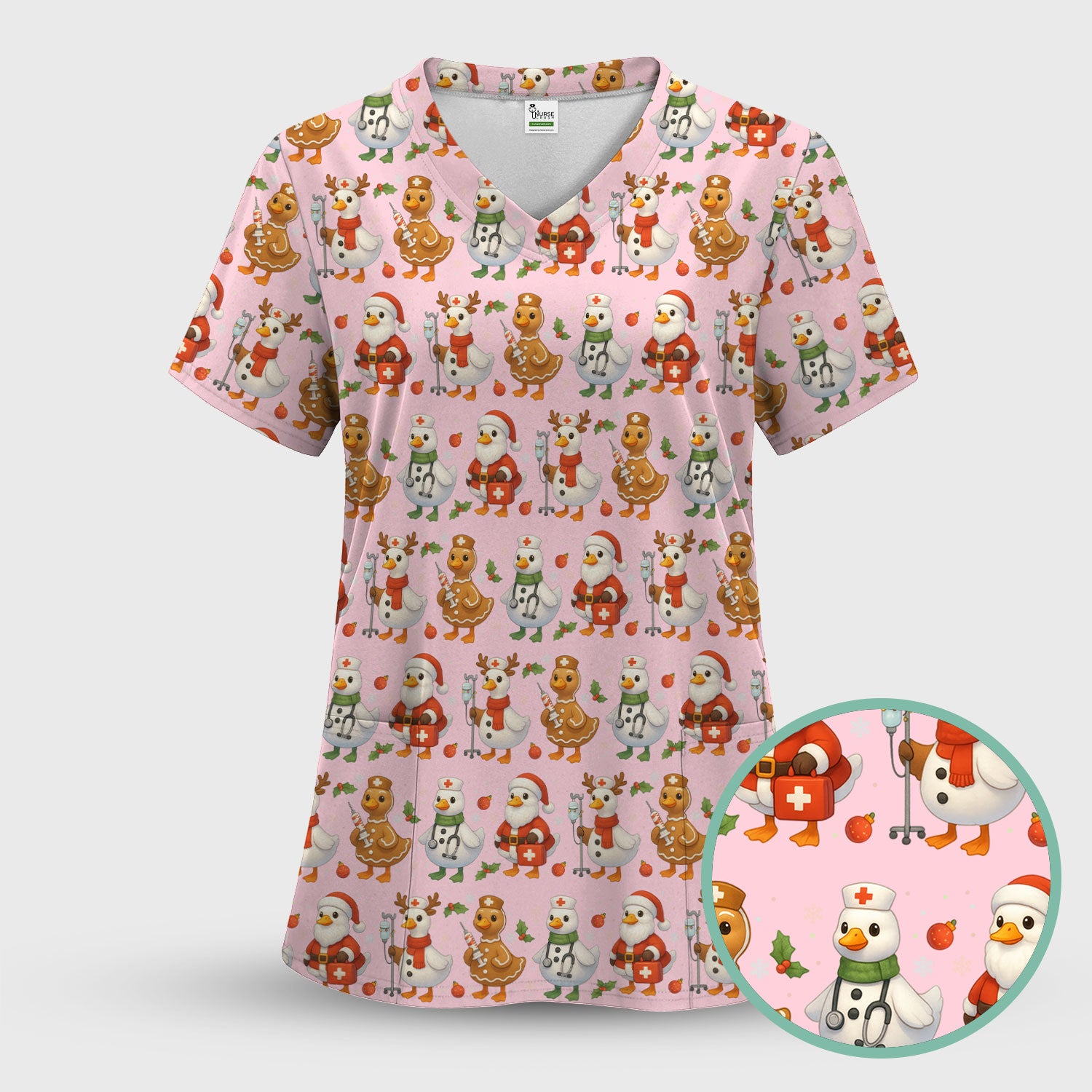 Goose Scrubs Christmas Edition - Cute Funny Pattern Medical Scrub Top for Women - Holiday Christmas Scrubs with Playful Goose Design