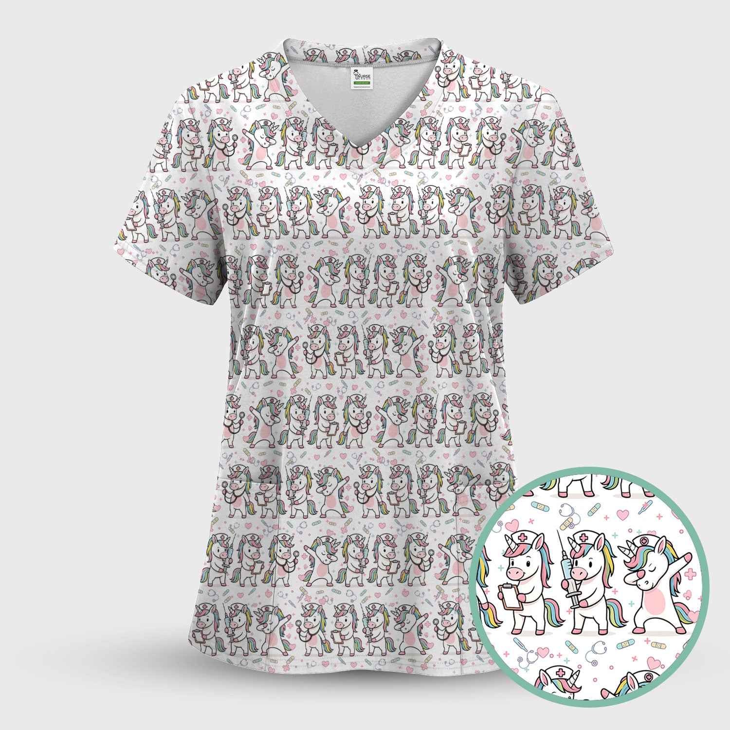 Cute Unicorn Nurse Scrub Top, Playful Medical Cartoon Nursing Shirt, Breathable Fabrics Nurse Uniform