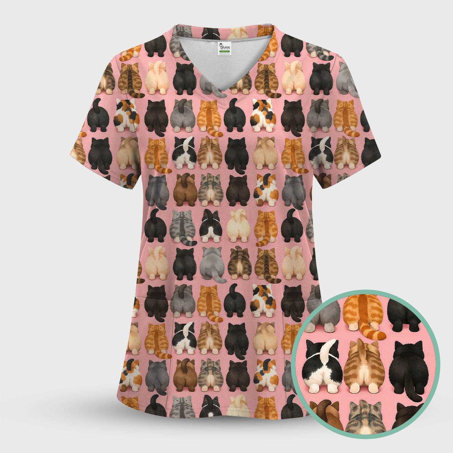 Cute Cats Back View Pattern Scrubs Top, Comfortable Scrubs for Nurses