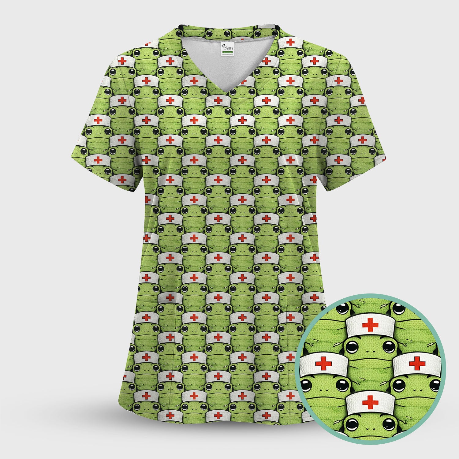 Funny Green Nurse Frog Scrub Top, Comfortable Scrubs for Nurses