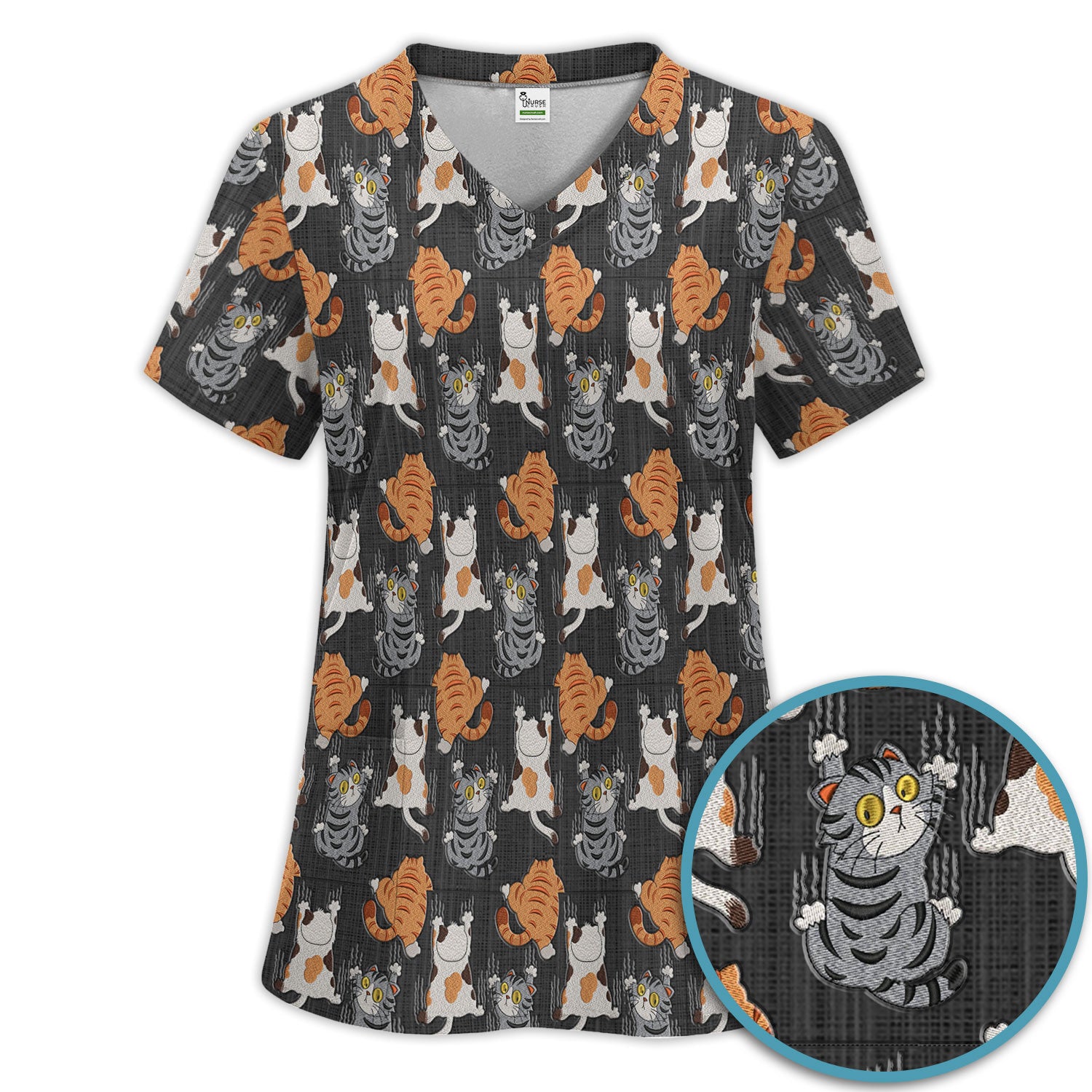 Cute Cat Pattern Nurse Scrub Set, Cats Medical Pattern Shirt, Breathable Fabrics Nursing Uniform