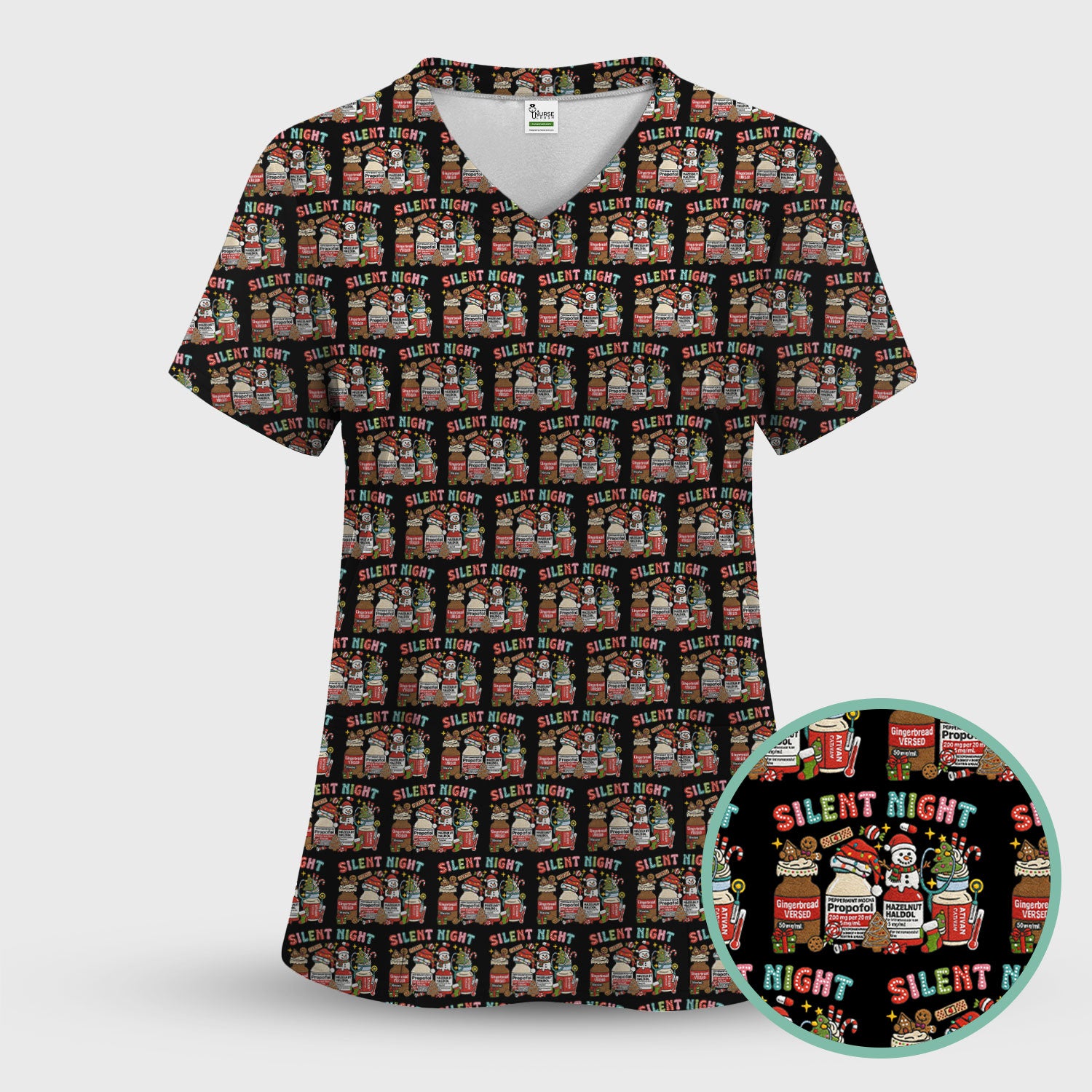 Silent Night Nurse Scrub Top, Funny Christmas Medical Scrub Shirt, Holiday Nursing Uniform