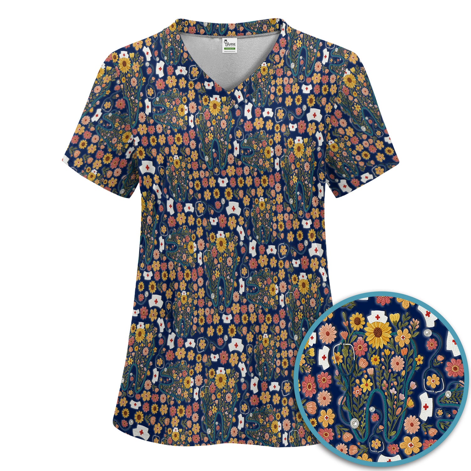 Boho Floral Tooth Scrub Set - Aesthetic Dental Scrubs Pants and V Neck - Cute Flower Tooth Medical Uniform - Hygienist Christmas Gift