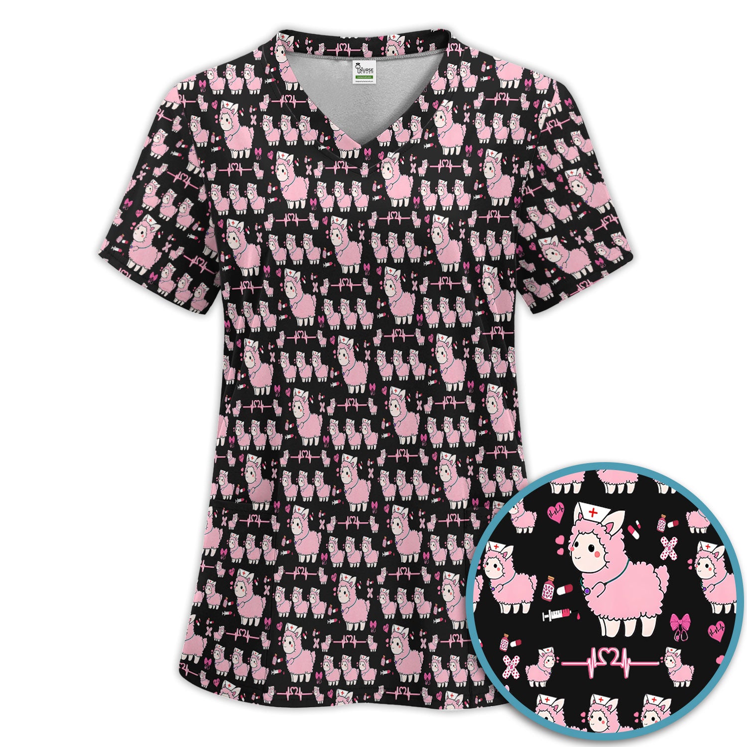 Llama Ain't Got Time For Your Drama Scrub Set, Funny Pattern Scrub Shirt, Breathable Fabrics Nursing Uniform