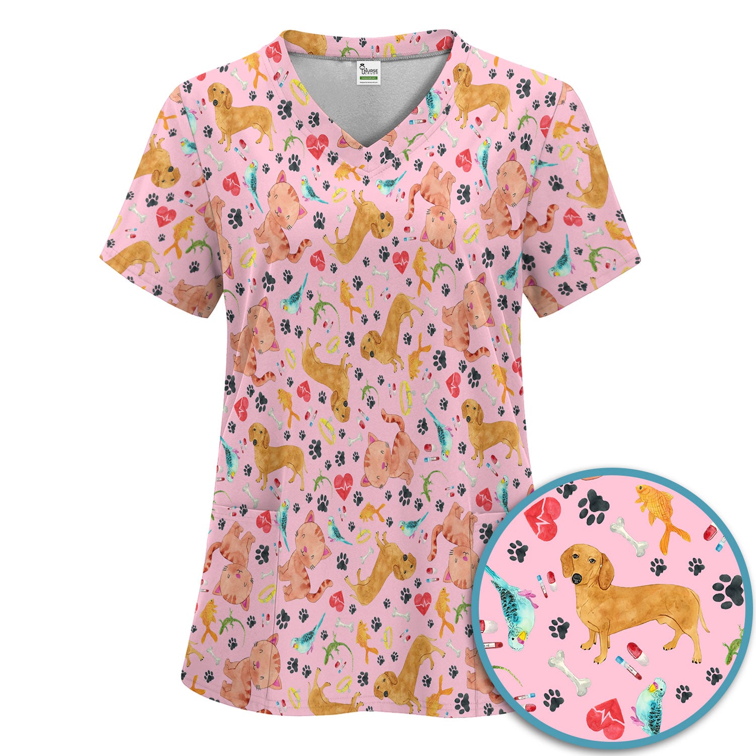 Cute Cat Dog Scrub Set - Animal Lover Medical Uniform - Funny Veterinary Nurse Gift for Women RN CNA LPN