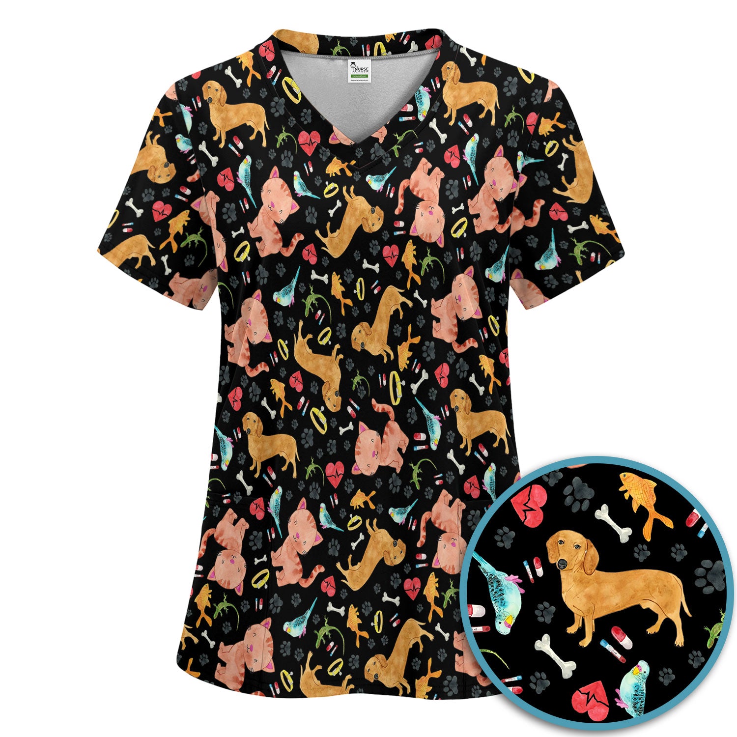 Cat Dog Veterinary Scrub Set - Cute Animal Paw Print Medical Pants and V Neck Top for Women RN CNA Vet Tech