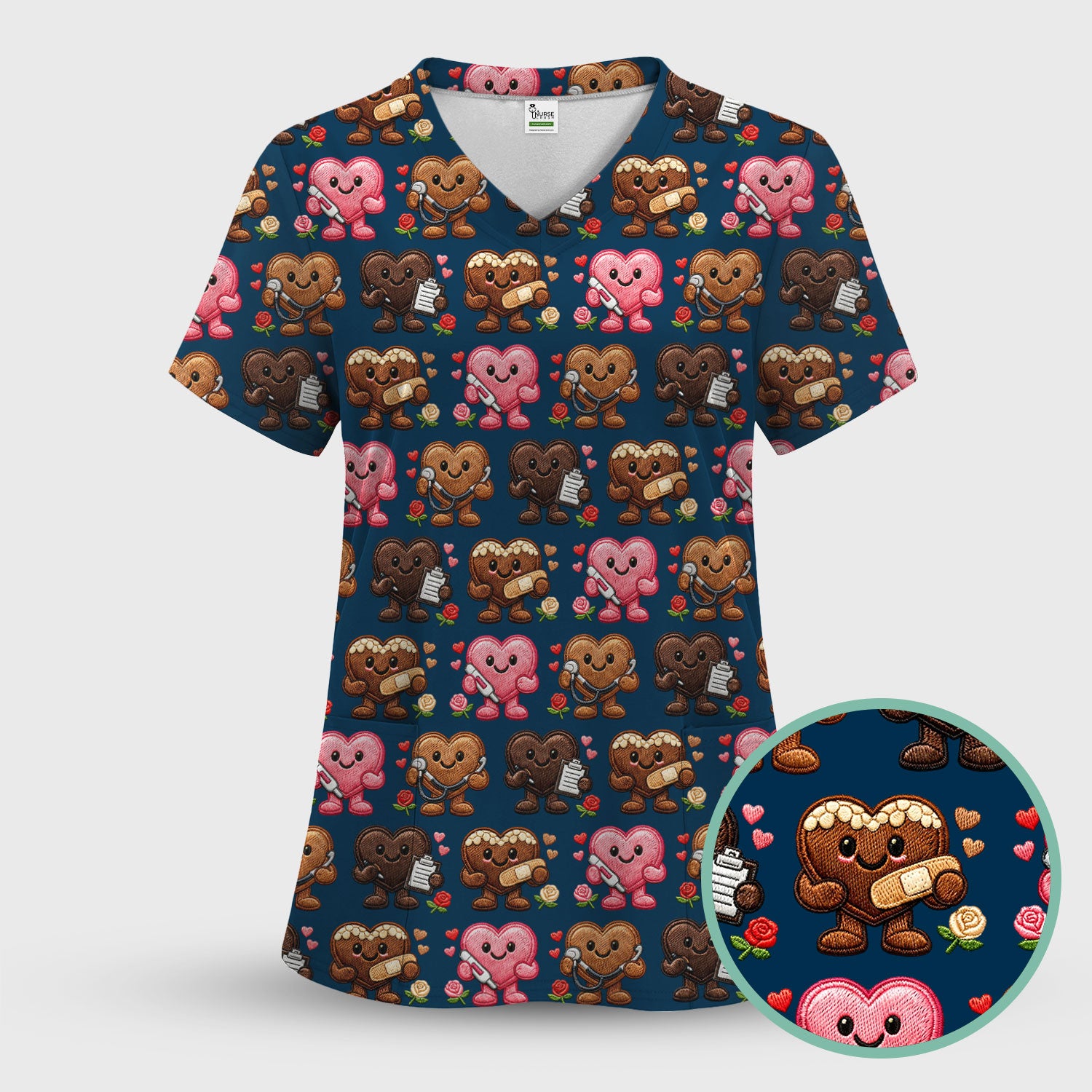 Valentine Heart Nurse Scrub Set, Cute Medical Love Pattern Shirt, Breathable Fabrics Nursing Uniform