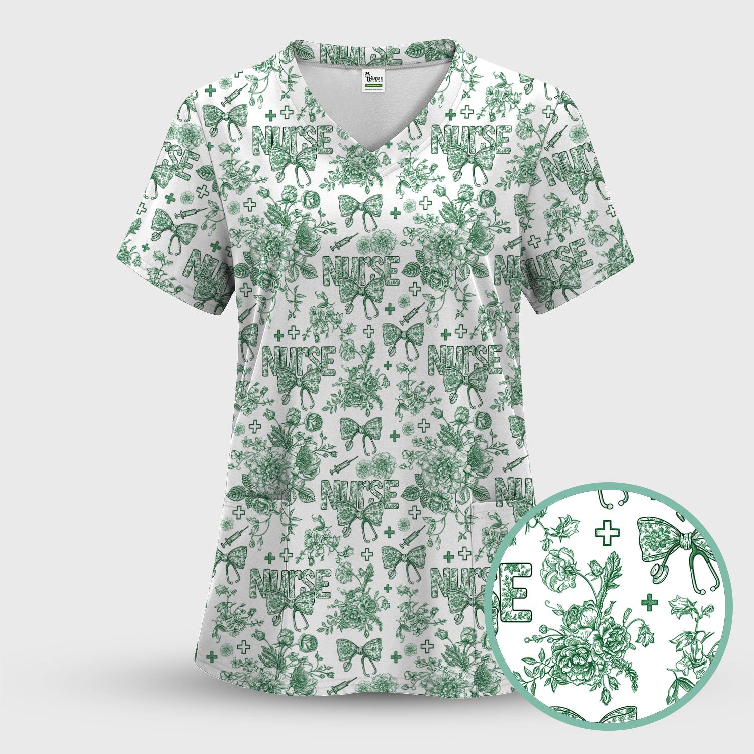 Toile de Jouy Nurse Scrub Set - Elegant Floral Pattern Scrubs for Women - Stylish Flower Medical Scrubs Gift for Healthcare Workers