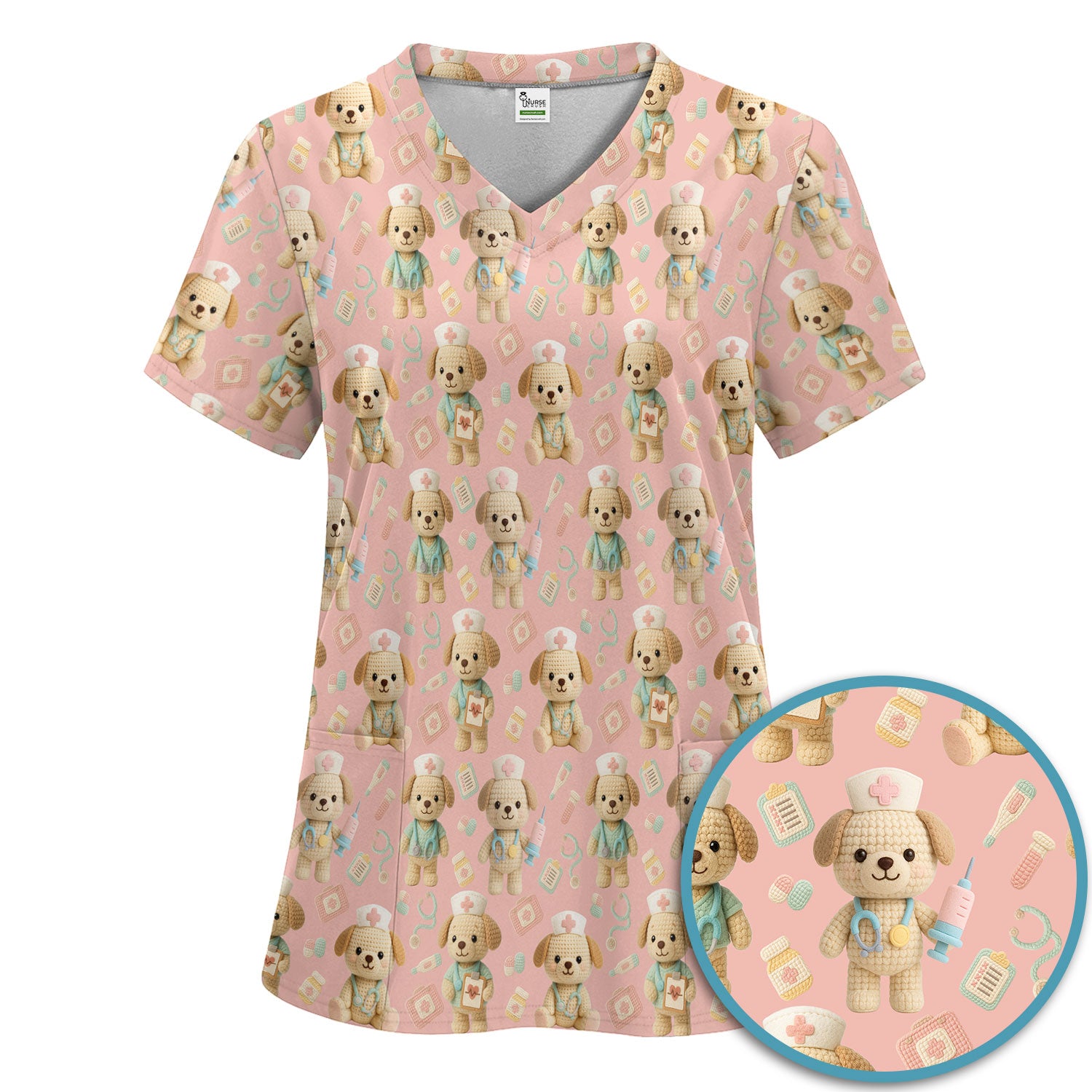 Cute Labrador Scrub Set for Nurse - Pastel Crochet Dog Scrubs Pants and V Neck Top - Adorable Puppy Med Uniform Gift for Women