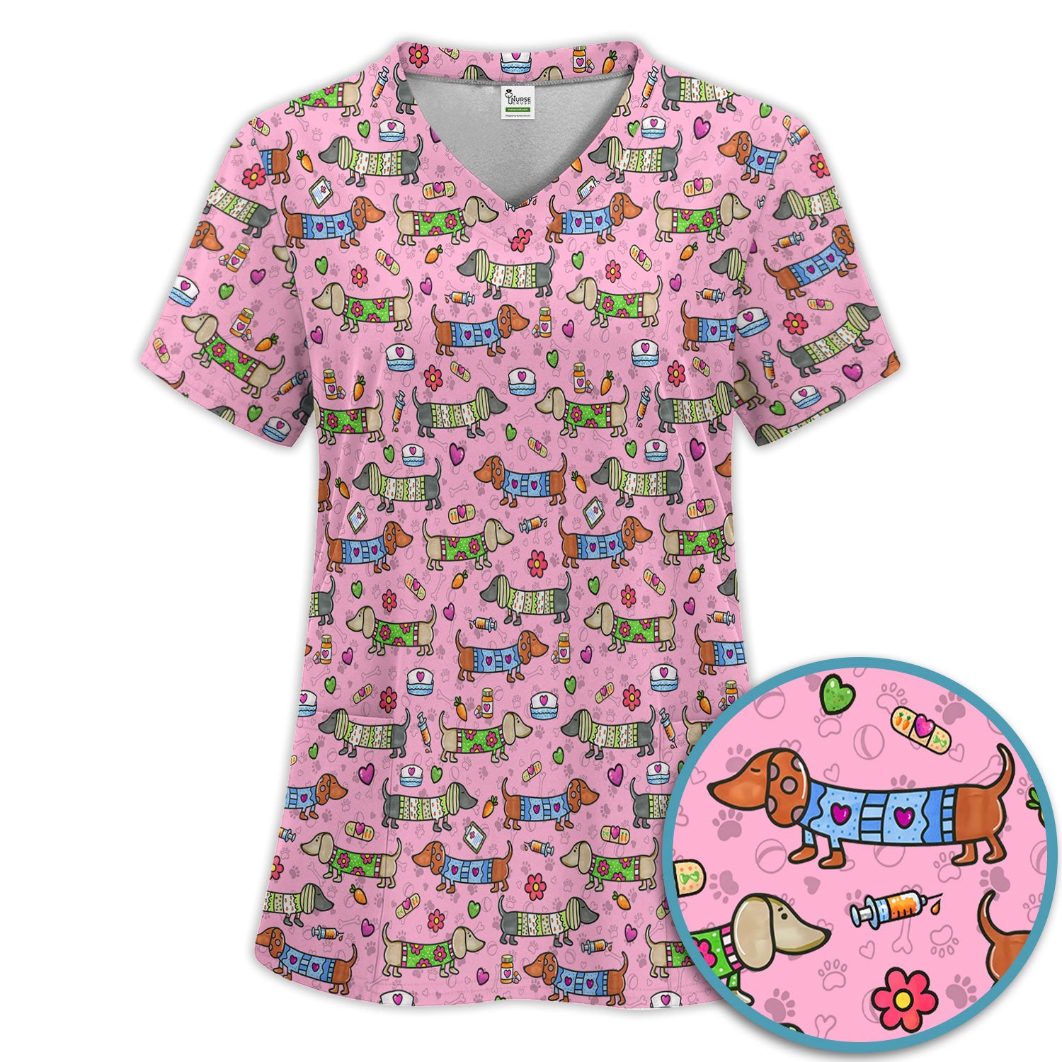 Cute Dachshund Nurse Scrub Set, Funny Wiener Dog Nursing Shirt, Breathable Fabrics Nursing Uniform