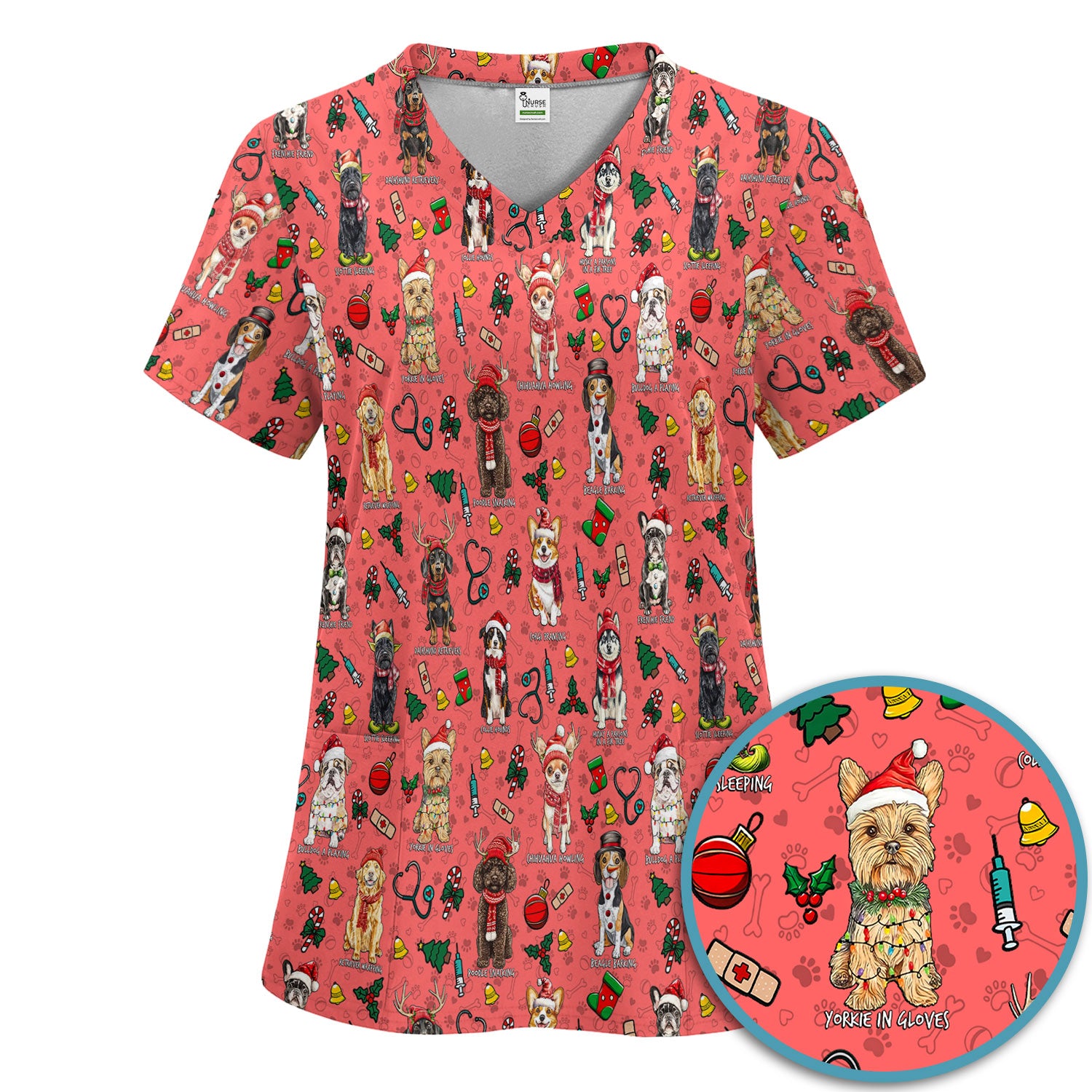Cute Christmas Dog Scrubs Sets for Nurses - Corgi, Dachshund, Husky, Poodle & Labrador - Funny Holiday Medical Uniform for RN CNA LPN