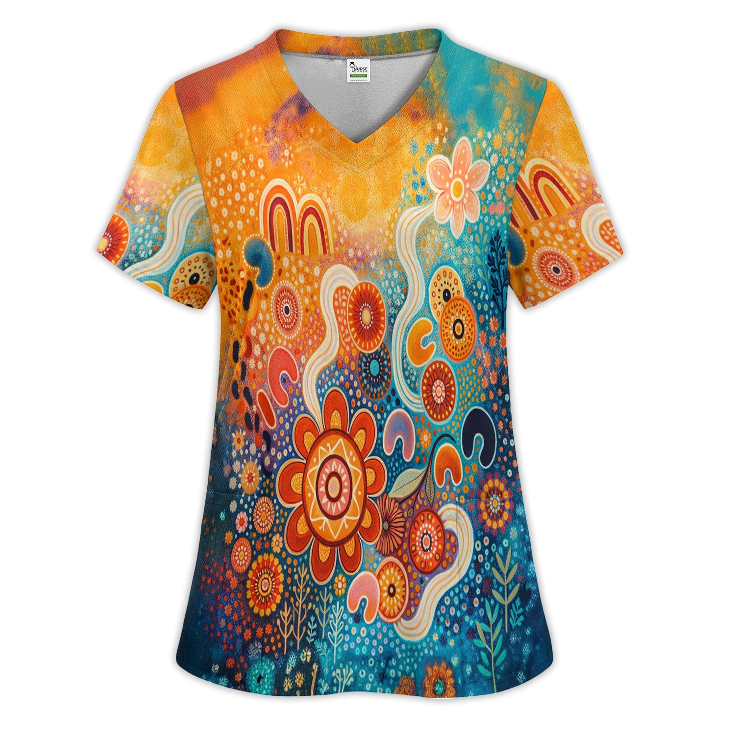 Australian Dot Art Inspired Scrub Set, Artistic Boho Pattern Nurse Shirt, Comfortable Scrubs For Nursing