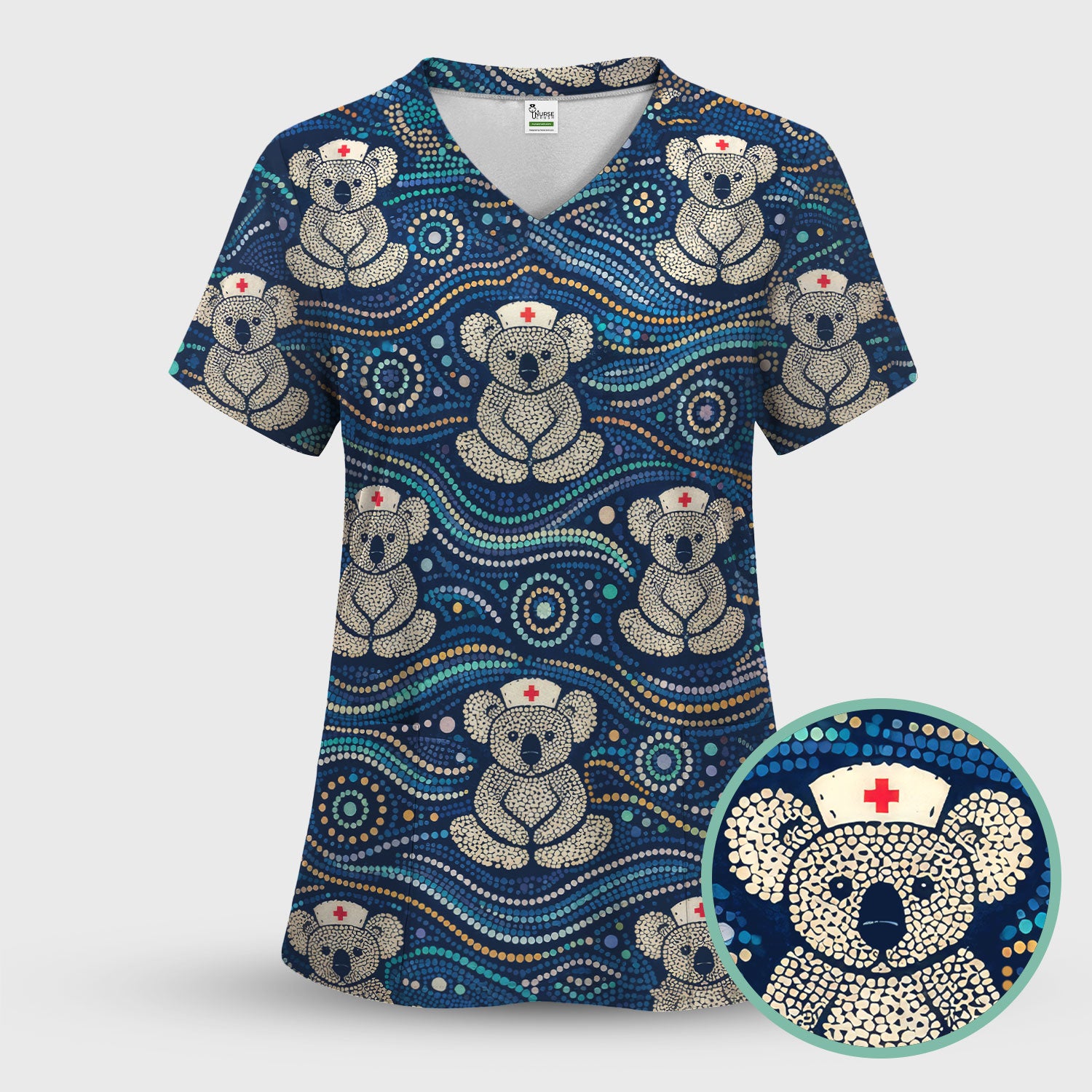 Koala Pattern Nurse Scrub Set, Aboriginal Dot Art Medical Shirt For Women, Breathable Fabrics Nursing Uniform