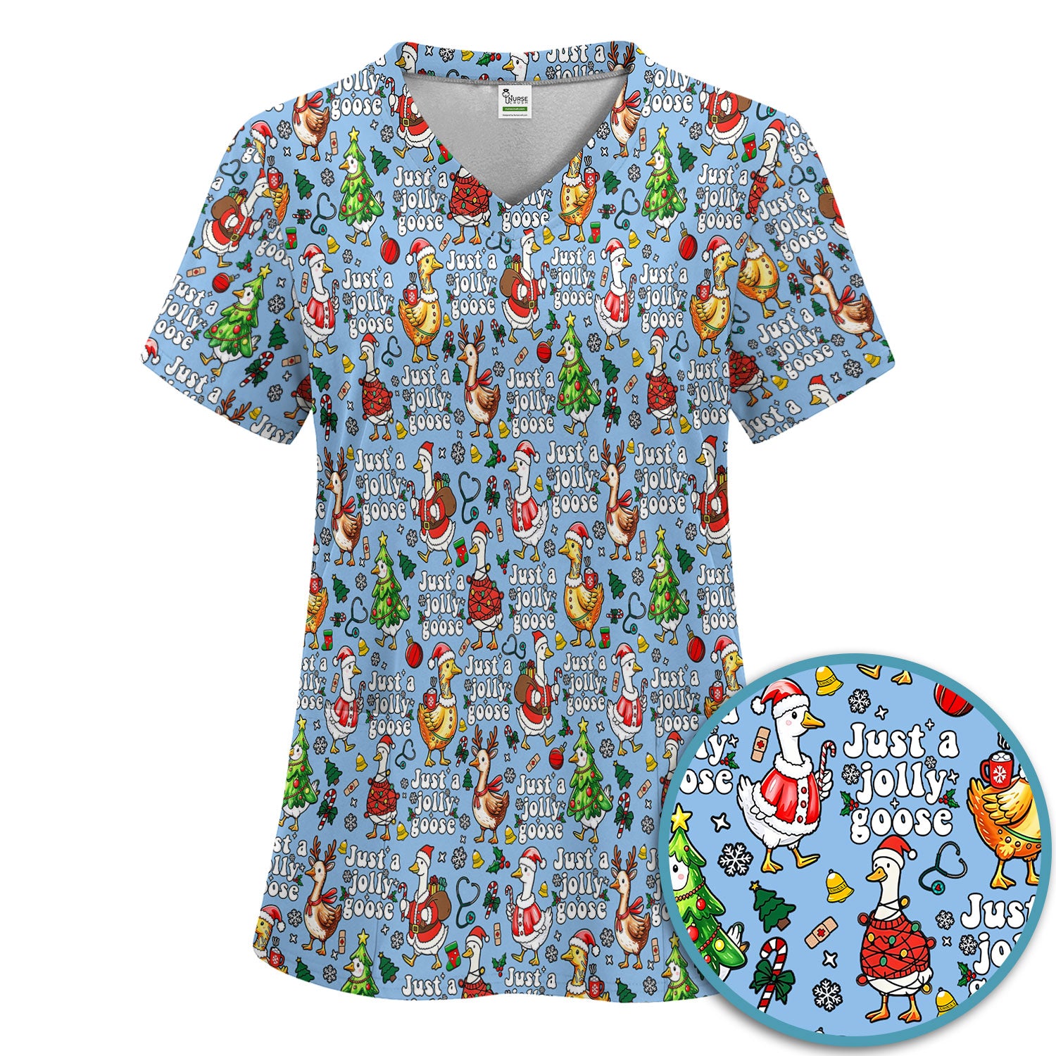 Christmas Goose Scrub Set for Nurse - Funny Jolly Holiday Medical Uniform for Women