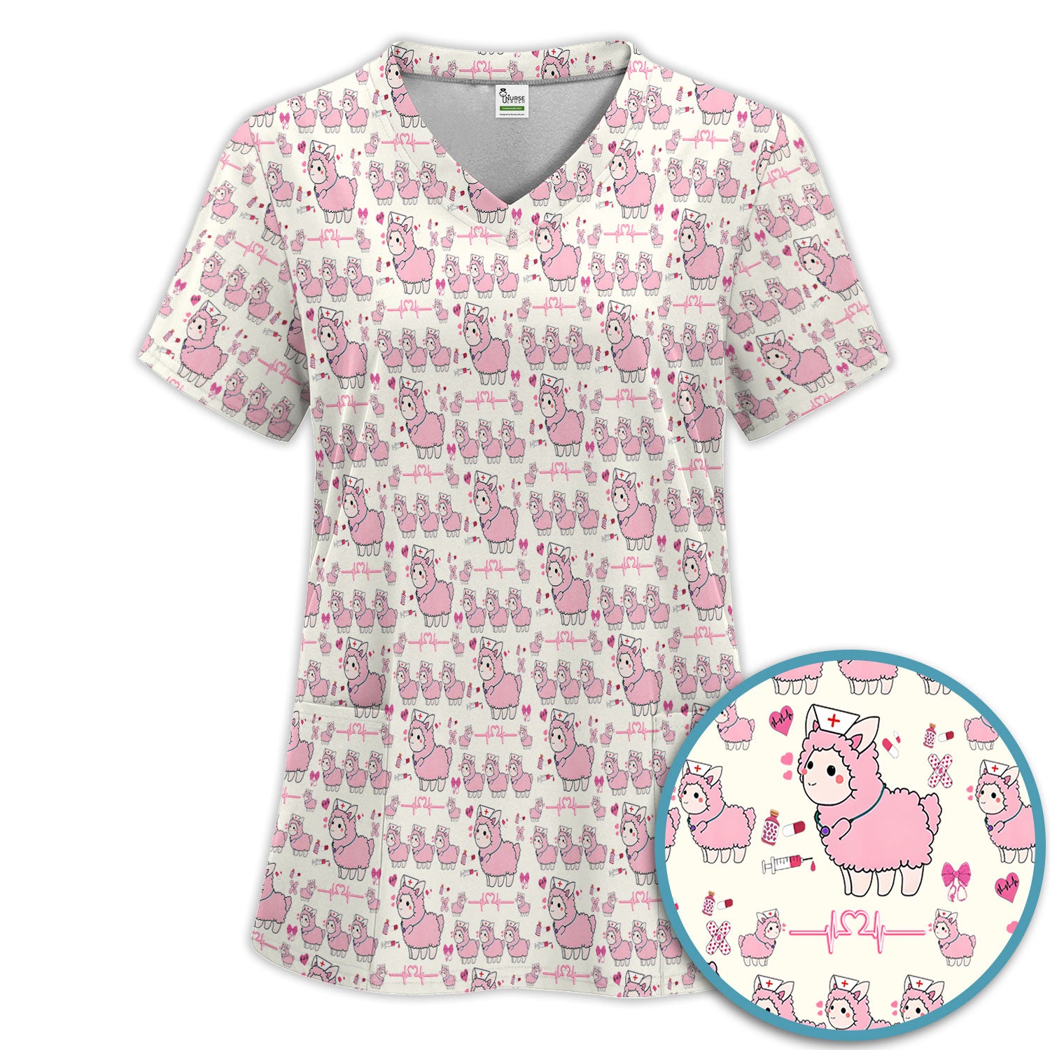 Llama Ain't Got Time For Your Drama Scrub Set, Funny Pattern Scrub Shirt, Breathable Fabrics Nursing Uniform