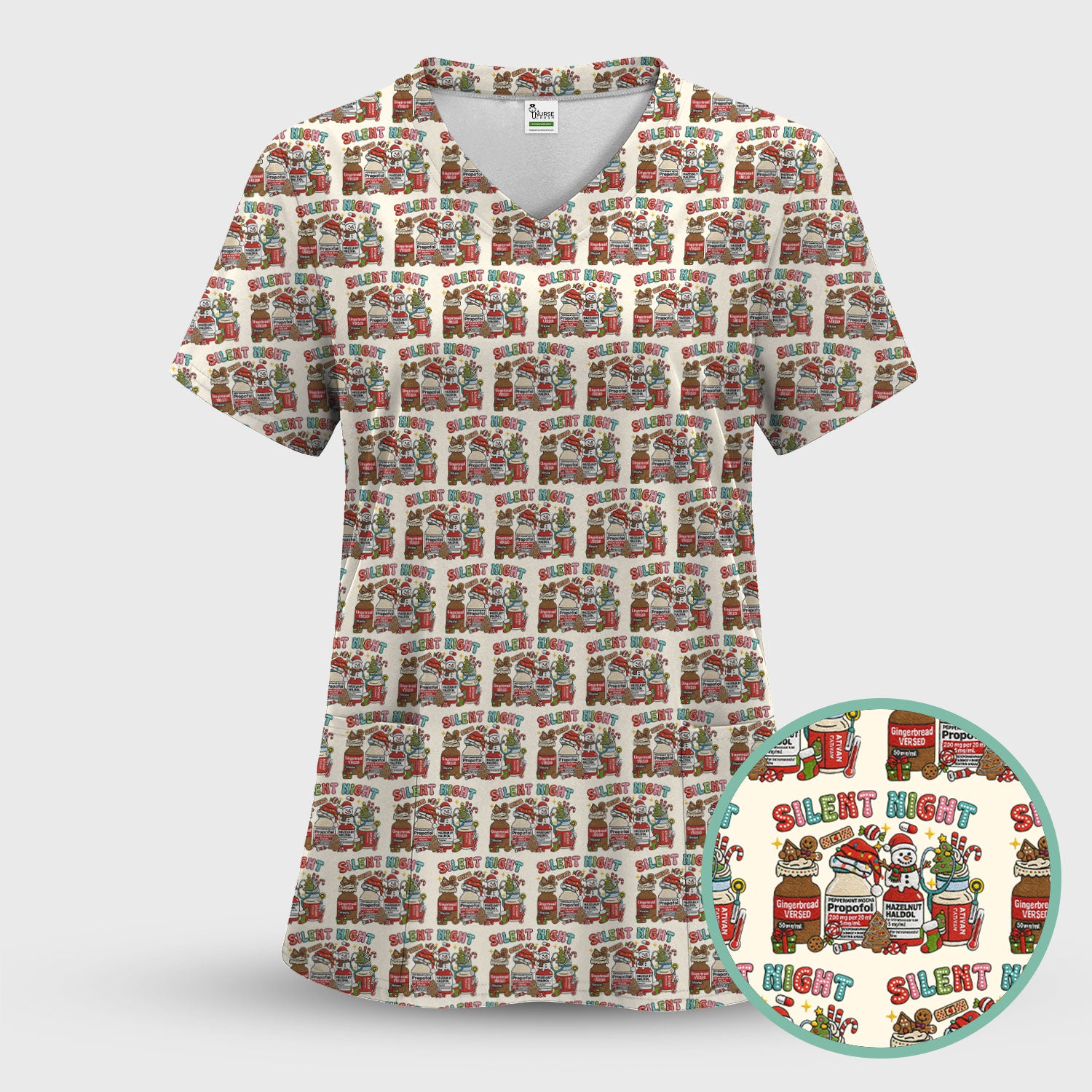 Silent Night Nurse Scrub Top, Funny Christmas Medical Scrub Shirt, Holiday Nursing Uniform