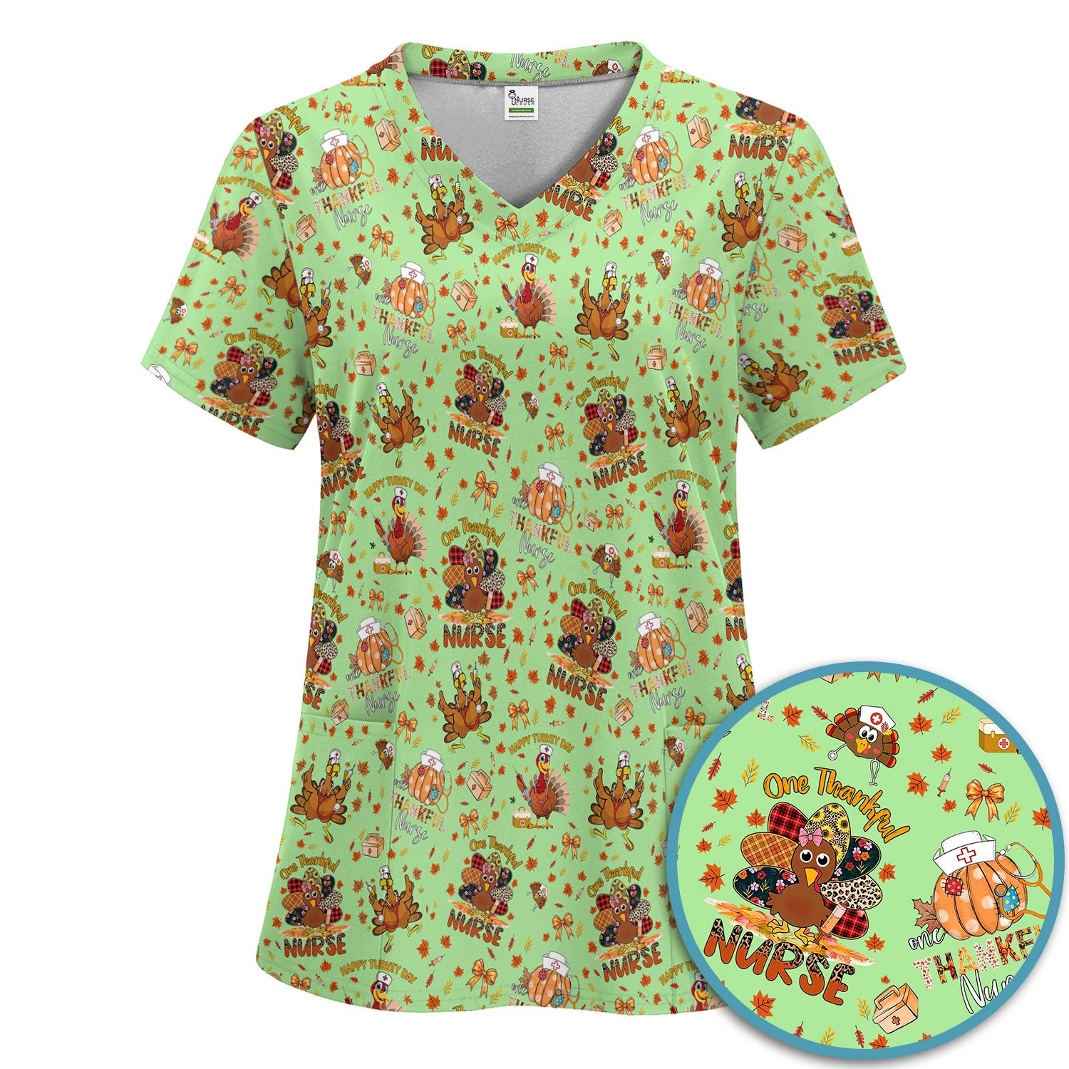Thanksgiving Nurse Fall Scrub Sets for Women - Cute Turkey and Pumpkin Scrubs Pants and V Neck Top - Autumn Med Gift for Her