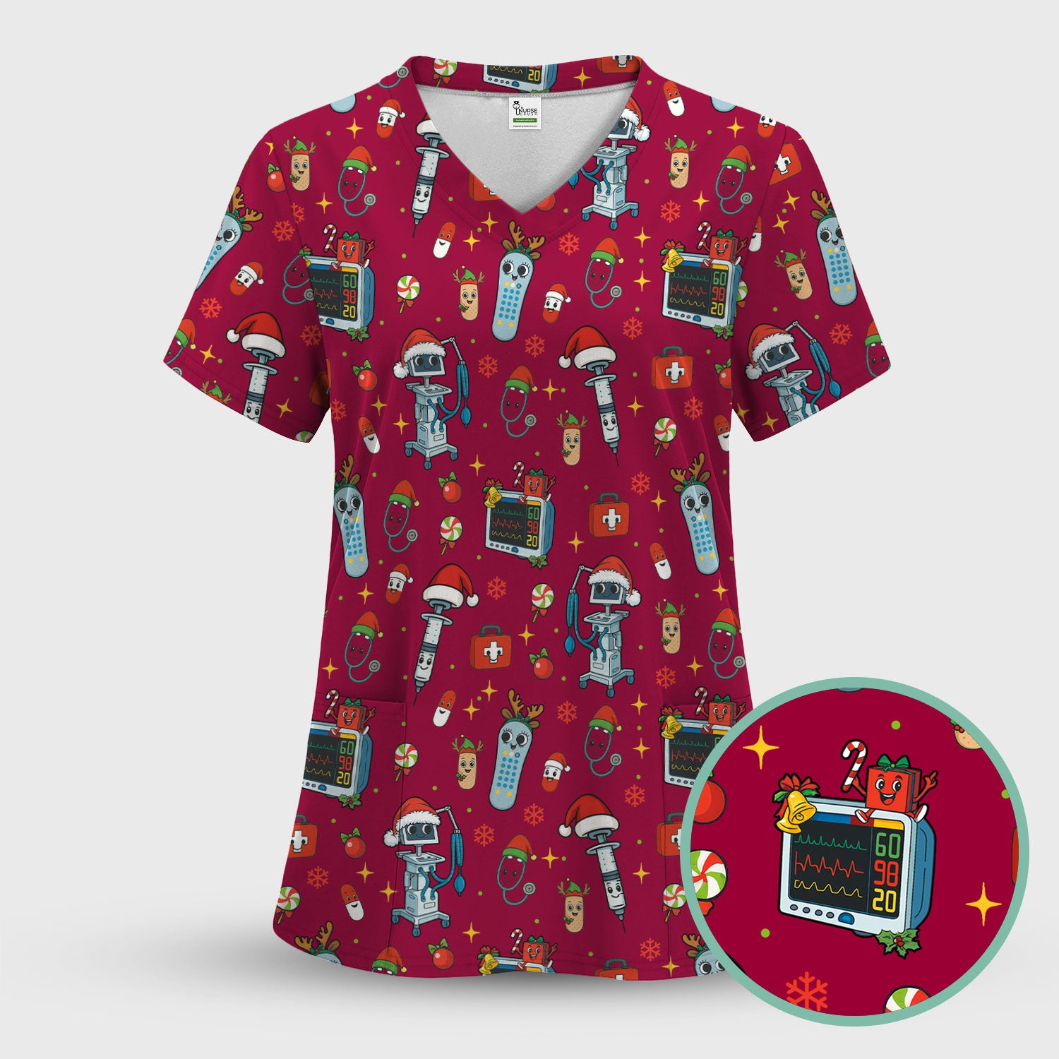 Christmas Nurse Scrub Set - Funny Robot and Reindeer Pattern Medical Scrubs - Cute Holiday Matching Set for Women Nurses