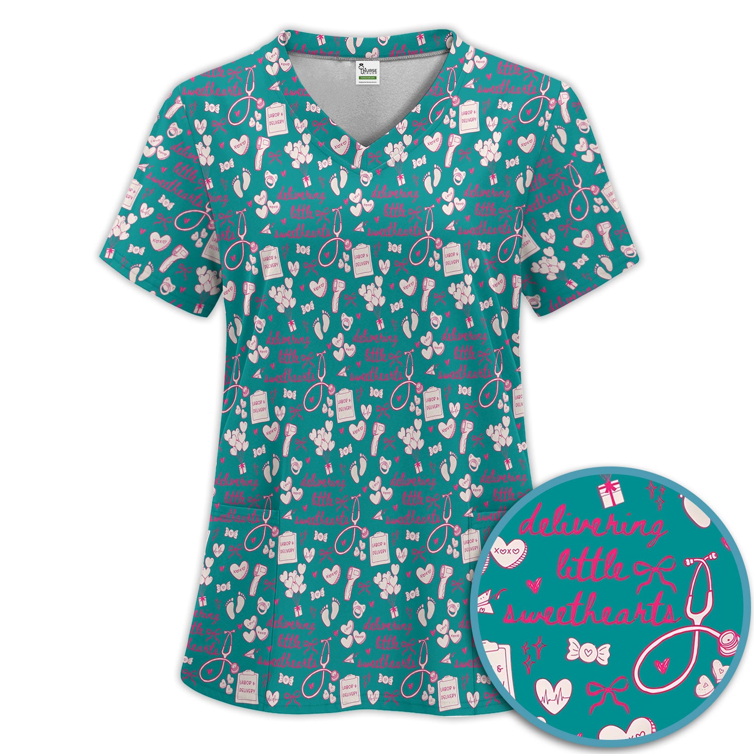 Valentine Labor And Delivery Scrub Set, XOXO Pattern Scrub Shirt, Breathable Fabrics Nursing Uniform For Women