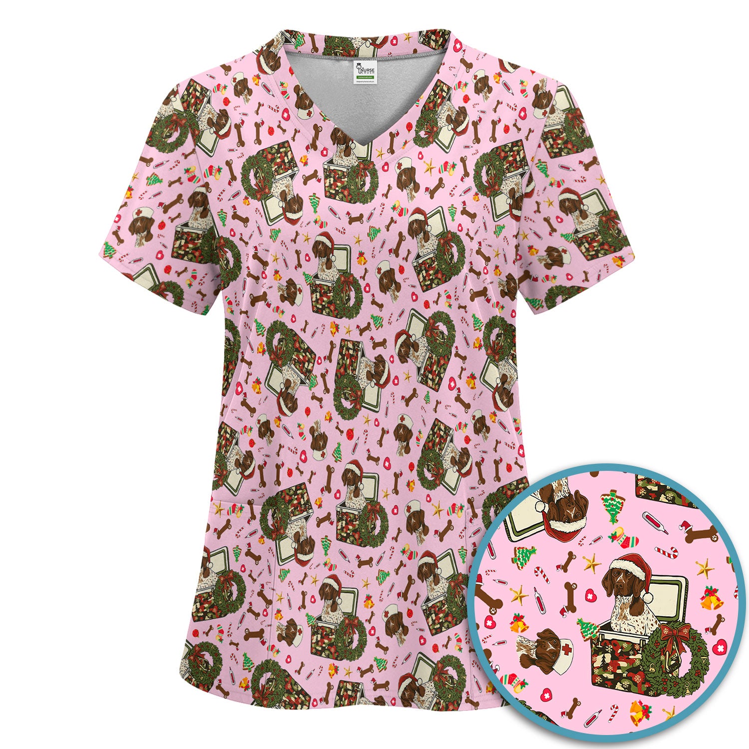 Christmas Dachshund Scrub Set - Cute Sausage Dog Nursing Pants and V Neck Top - Funny Holiday Medical Uniform